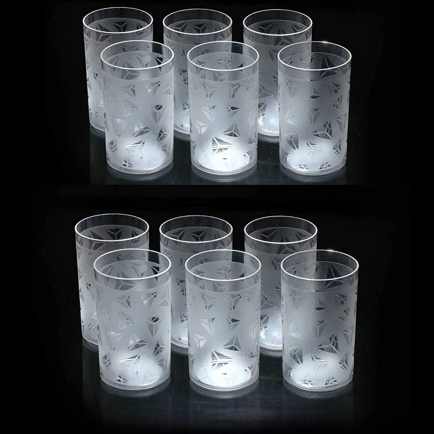 Kitchenwell 12 Pcs Diamond Plastic Unbreakable Multi-Purpose Transparent Water/Juice Glass Set (300 Ml,Clear)