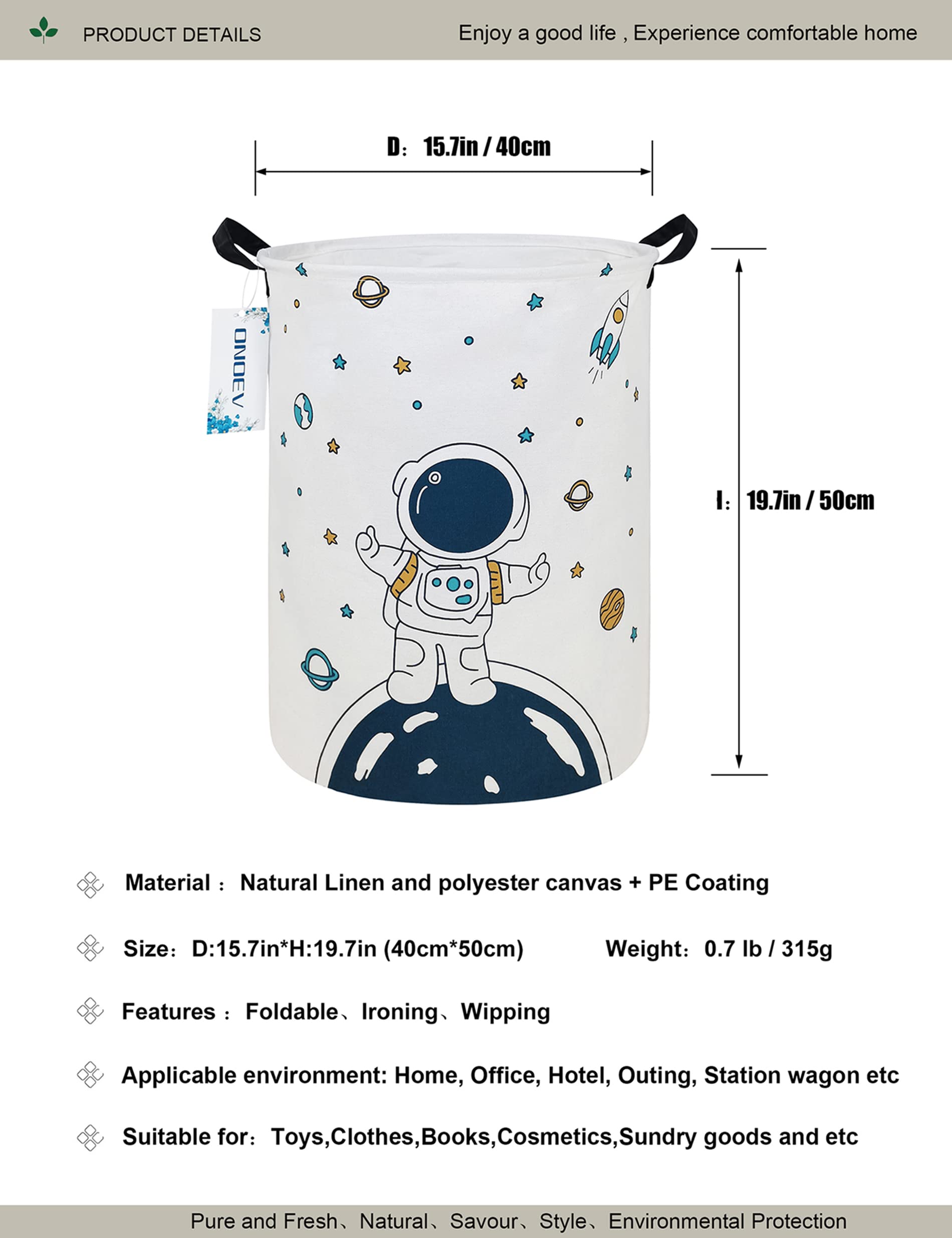 ONOEV Round Fabric Storage Bin Decorative Basket Organizer Basket with Handles for Clothes Storage books and sundries (Star astronaut)  19.7inch(H) x 15.7inch(D)