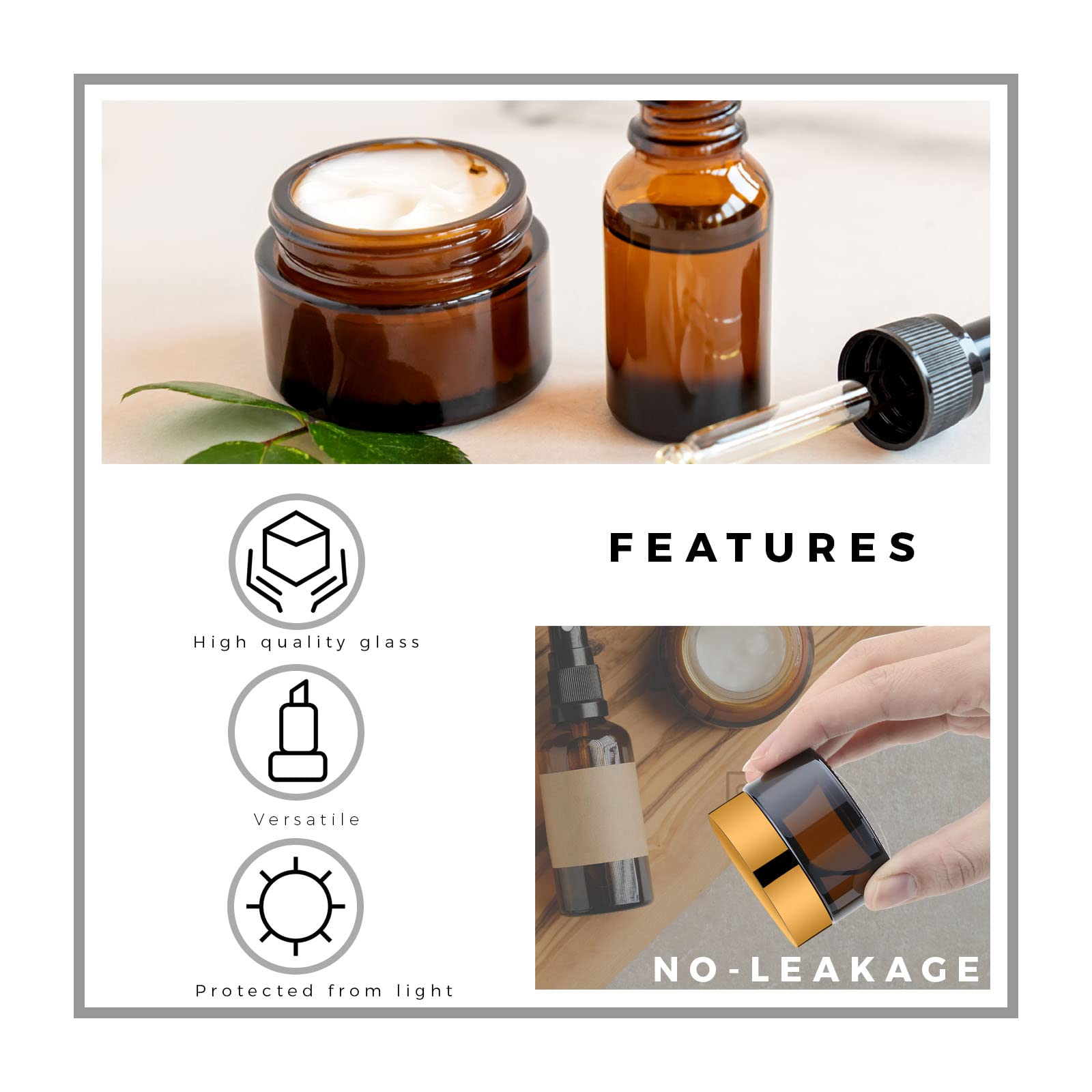 1 Oz Green Round Glass Jars With Gold Lid, Empty Glass Containers With Inner Liners, Refillable Cosmetic Vials For Cream, Lotion