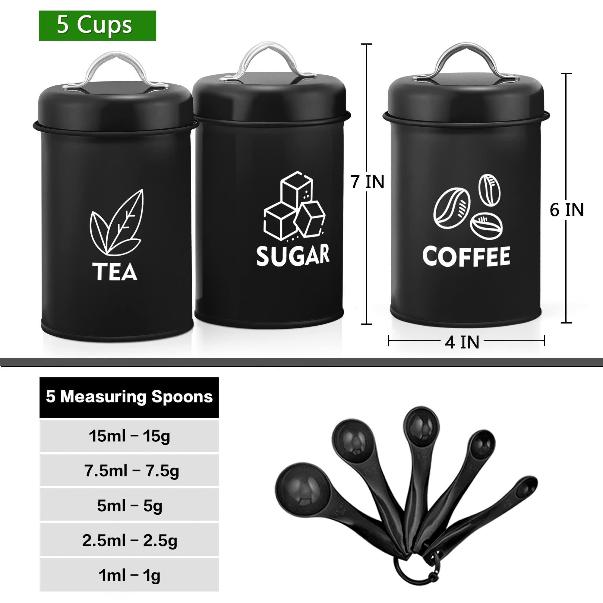 Lianyu 8 Piece Canister For Kitchen Counter, Lager Food Kitchen Canisters Set With Spoons, Coffee Tea Sugar Metal Canister Stoar