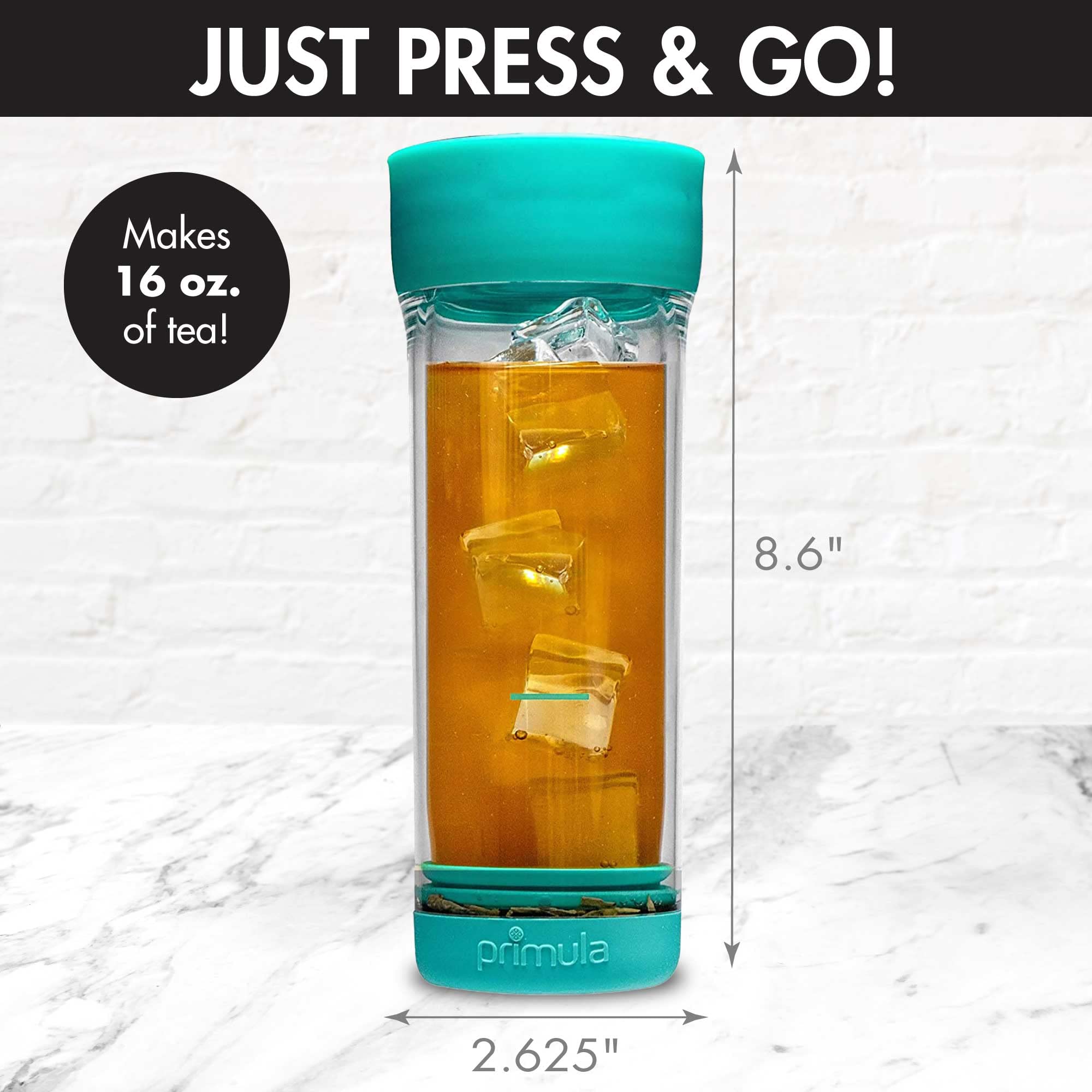 Primula Iced Tea Brewer & Tumbler, Double Wall Travel Mug, Stainless Steel Infuser, Leakproof, BPA-Free, 1 Count, Teal