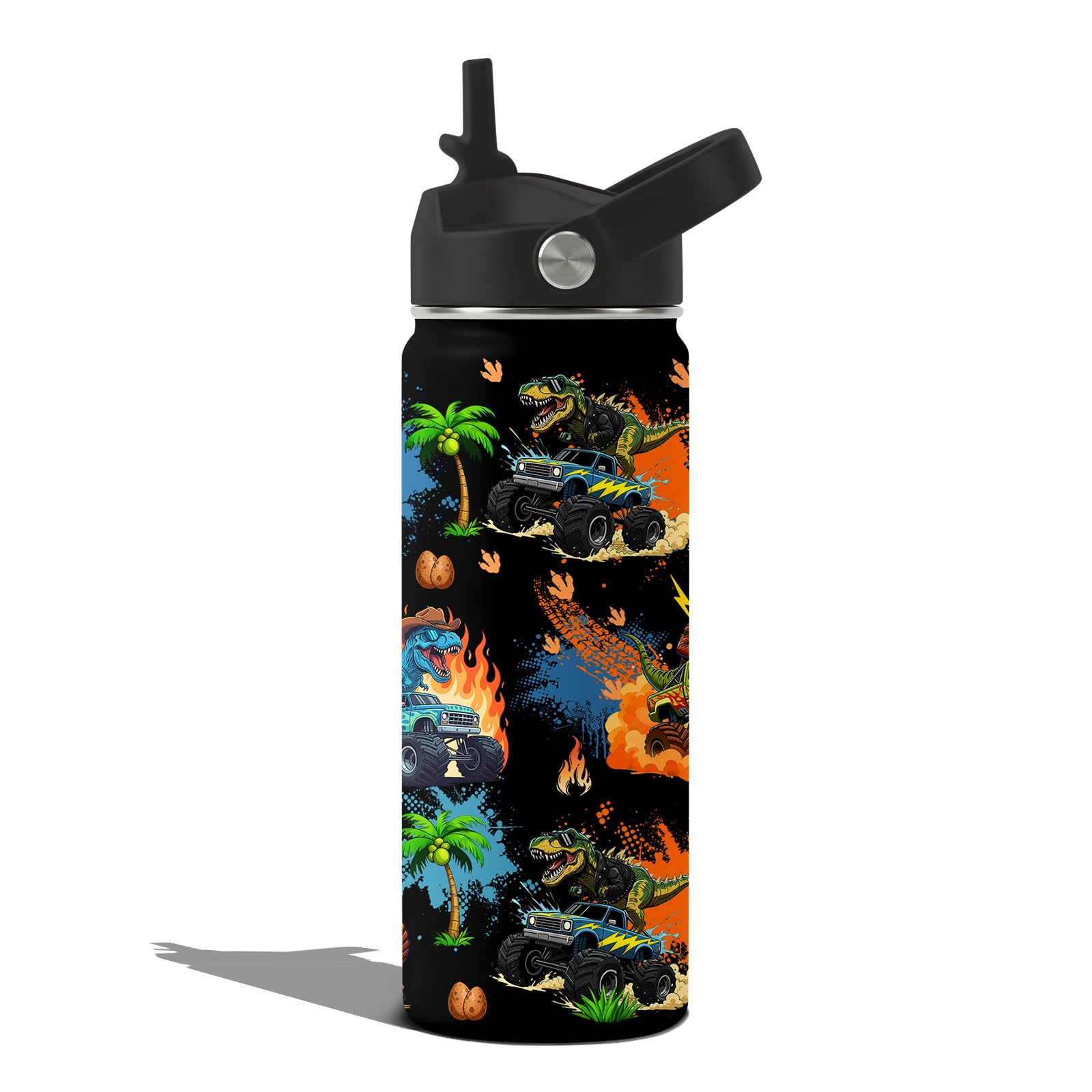 Goiicoln Insulated Dinosaur Truck Water Bottle 18oz, Dinosaur Cup Leakproof