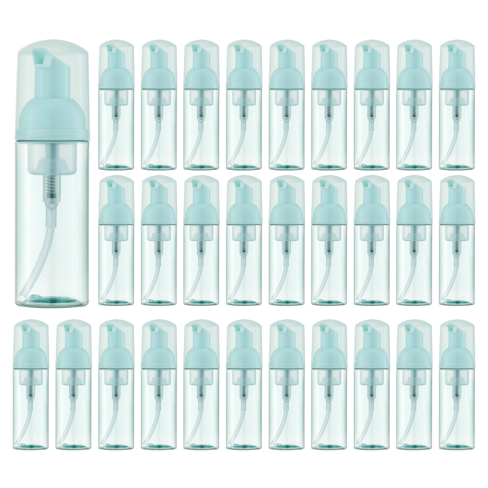 Tekson 30Pcs Soap Foam Bottle (2 Oz), Empty Travel Foaming Lash Shampoo For Cleanser, Dispenser (Green)