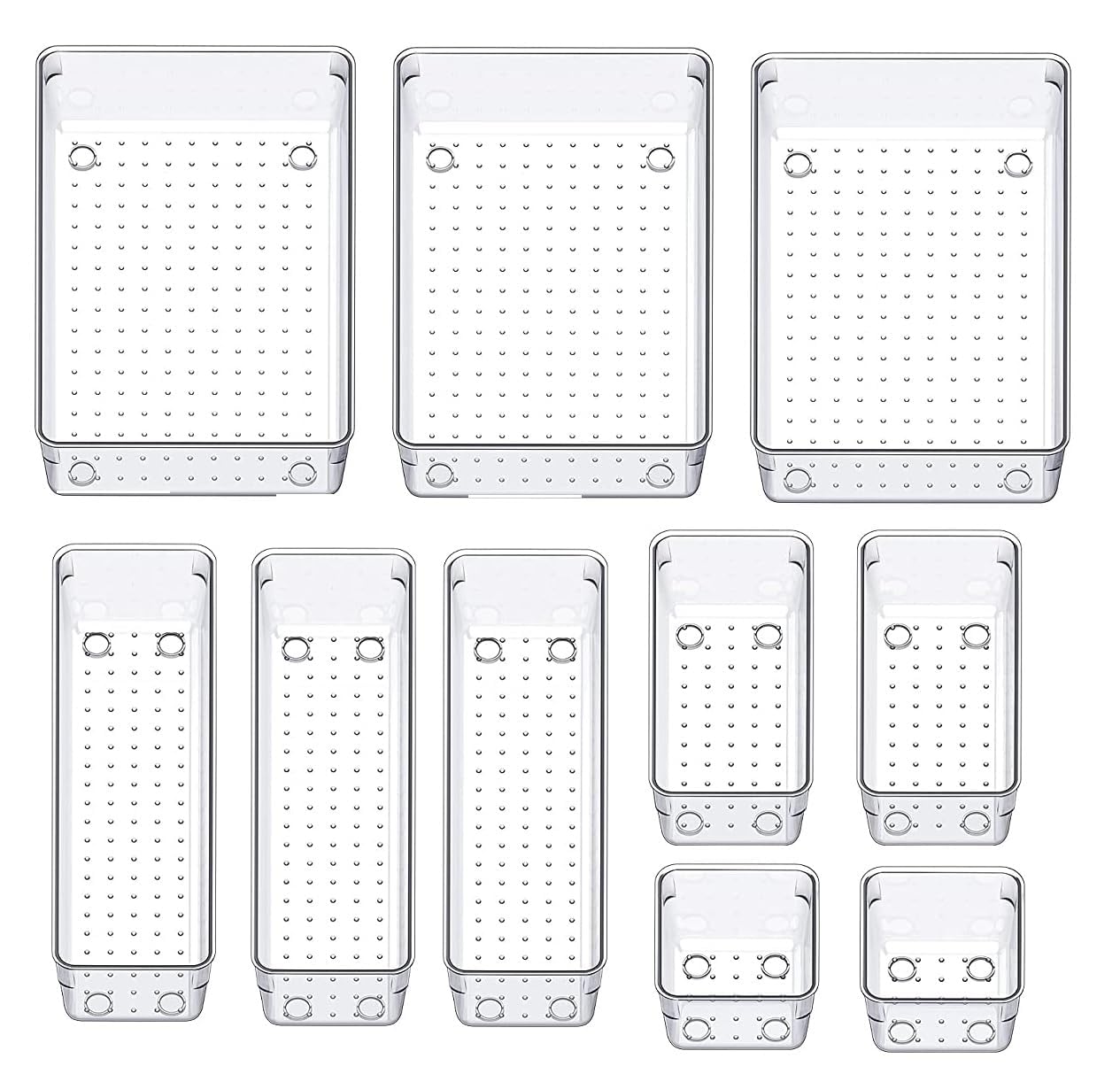 Kepzell 10 Pcs Drawer Organizer Plastic Trays Storage Tray For Makeup, Jewelries, Utensils In Bedroom Dresser, Office And Kitche