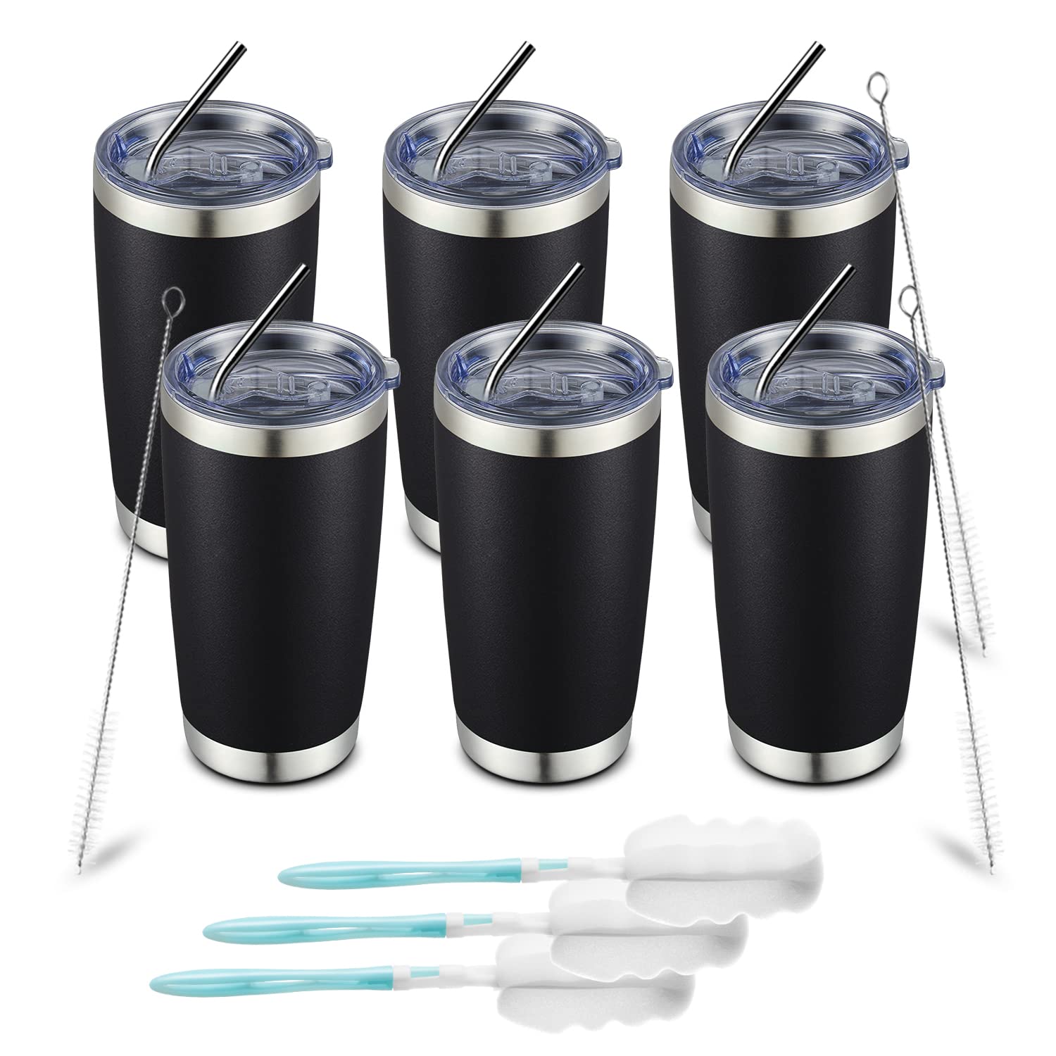 Comooo 20Oz Black Tumbler Double Wall Vacuum Insulated Coffee Travel Mug Stainless Steel Tumbler With Lid And Straw Coffee Cup F