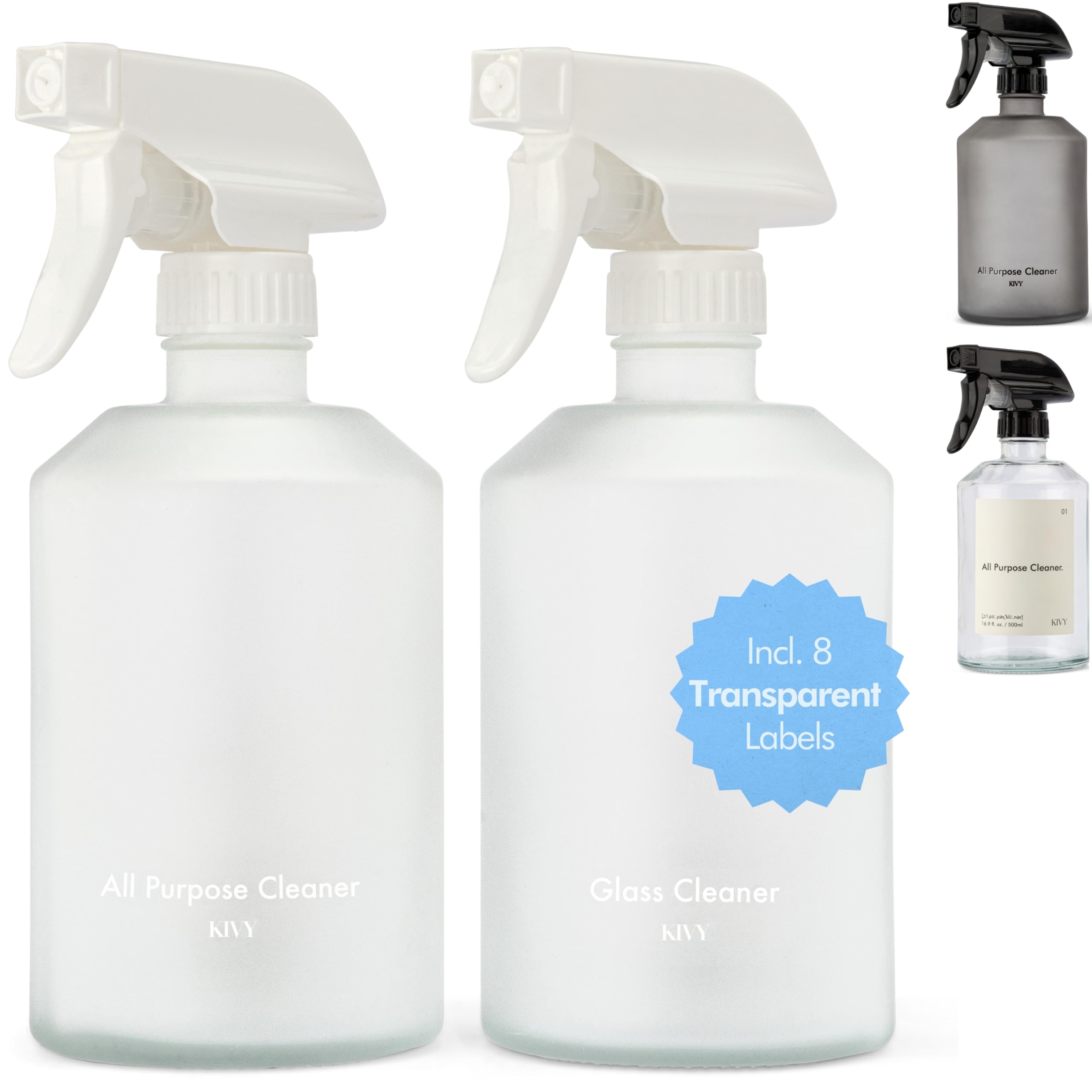 Kivy Glass Spray Bottles For Cleaning [Incl. Labels] - Glass Spray Cleaning Bottles - Glass Spray Bottle For Cleaning, Plants &