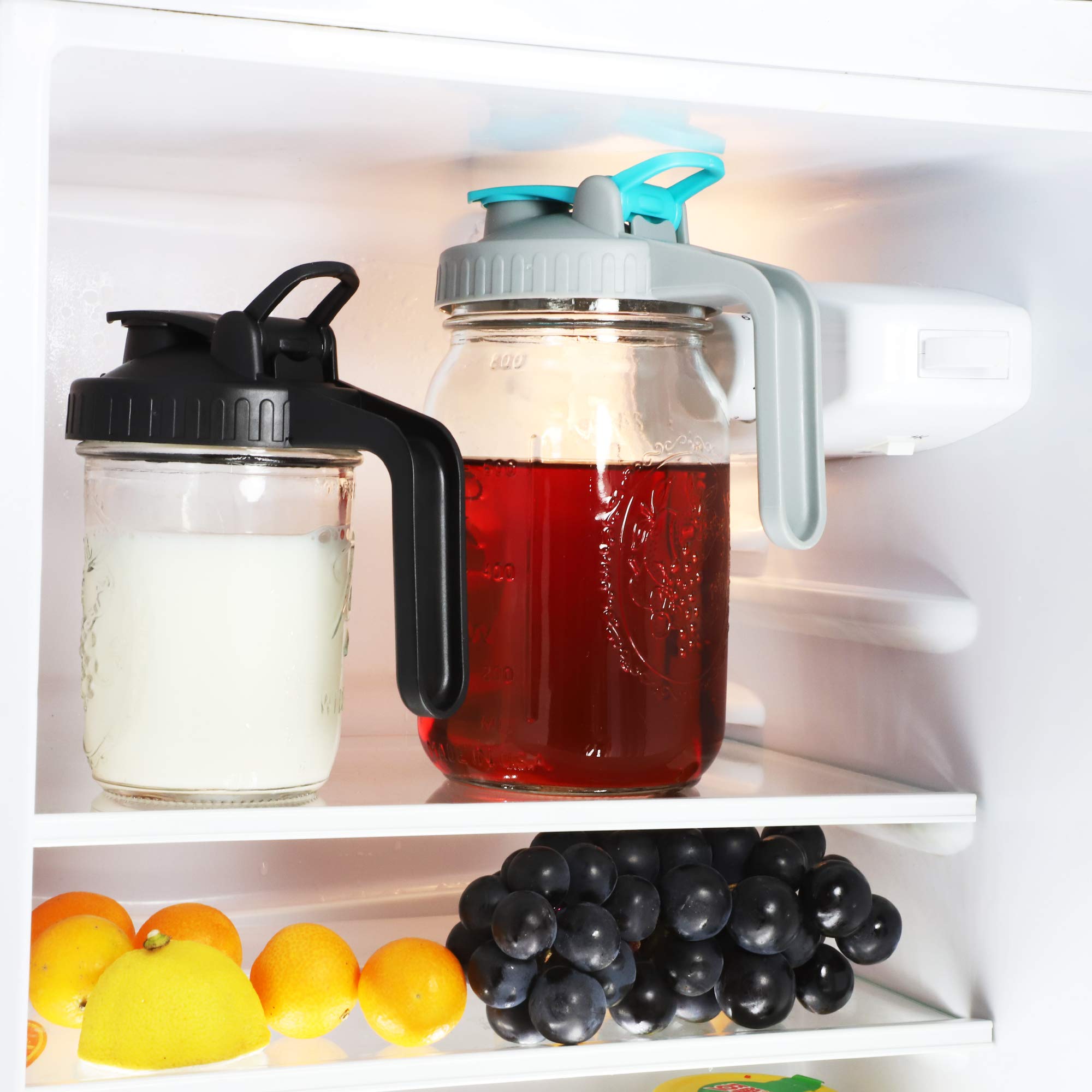 Mason Jar Pitcher 32 Oz Wide Mouth With Handle And Pour Spout Lids, Leak Proof 1 Quart Glass Pitchers With Flip Cap Airtight Wat