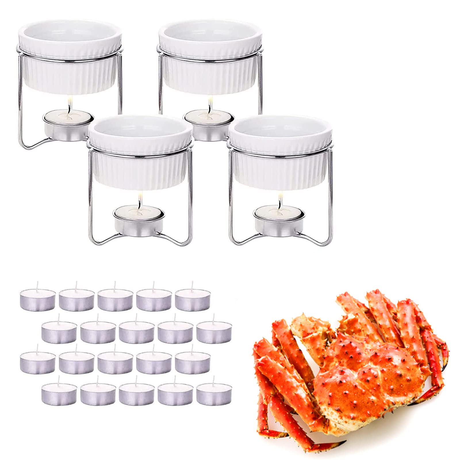 Luvan 4 Pieces Butter Warmers,Butter Warmers For Seafood With 20 Pieces Tealight Candles,Ceramic Butter Warmer Set For Chocolate