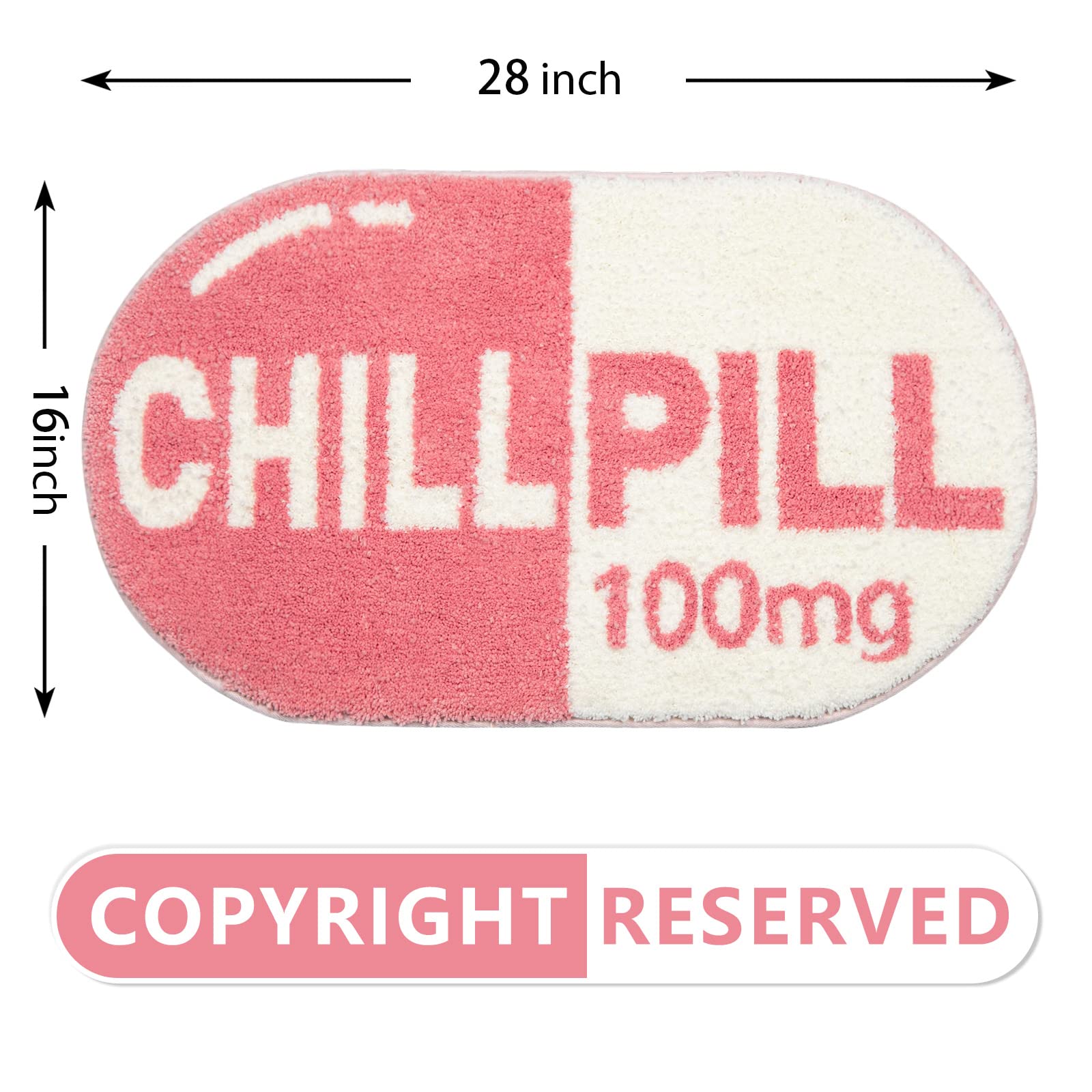 Rora Funny Cute Chill Pill Bath Mat Small Pink Bathroom Rugs Preppy Bathroom Decor Aesthetic Bath Rug Non Slip Washable Water Ab