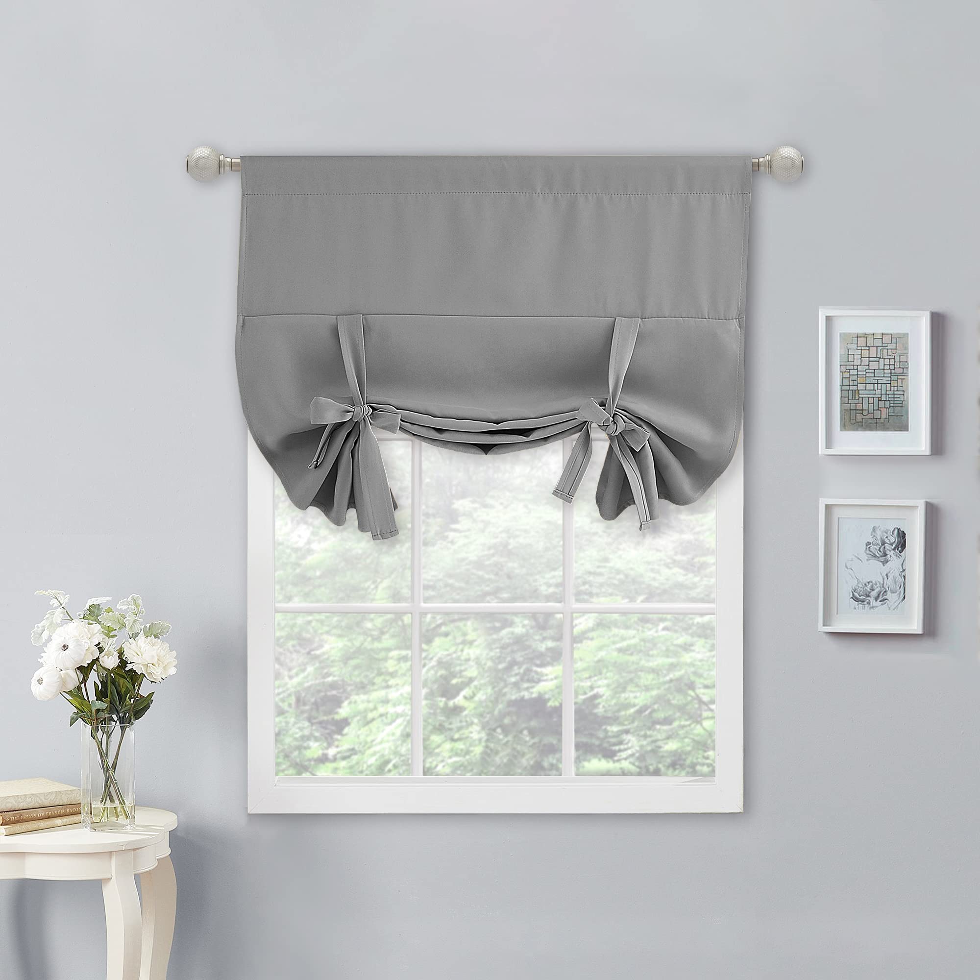 NICETOWN Tie Up Curtain for Kitchen - Roman Shade for Window Thermal Insulated Energy Saving Rod Pocket Short Curtain Panel for 
