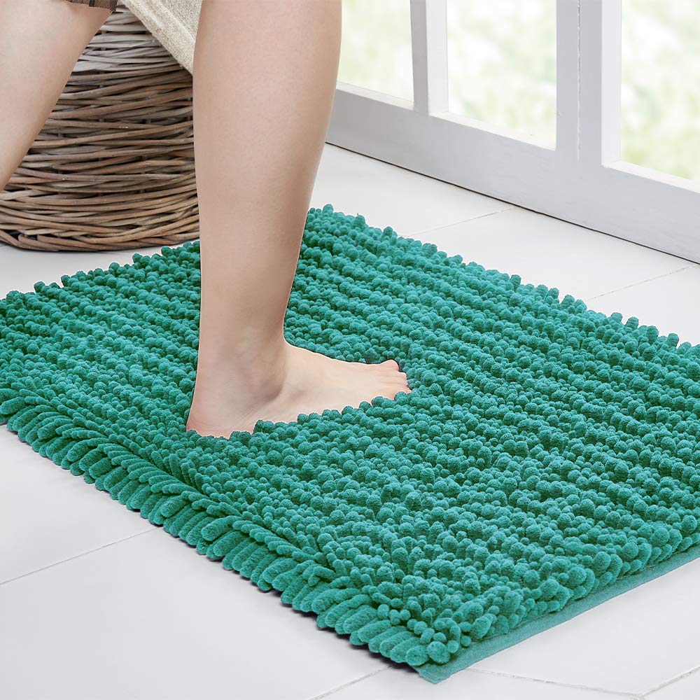 Walensee Bathroom Rug Non Slip Bath Mat (24X17 Inch Turquoise) Water Absorbent Super Soft Shaggy Chenille Machine Washable Dry E