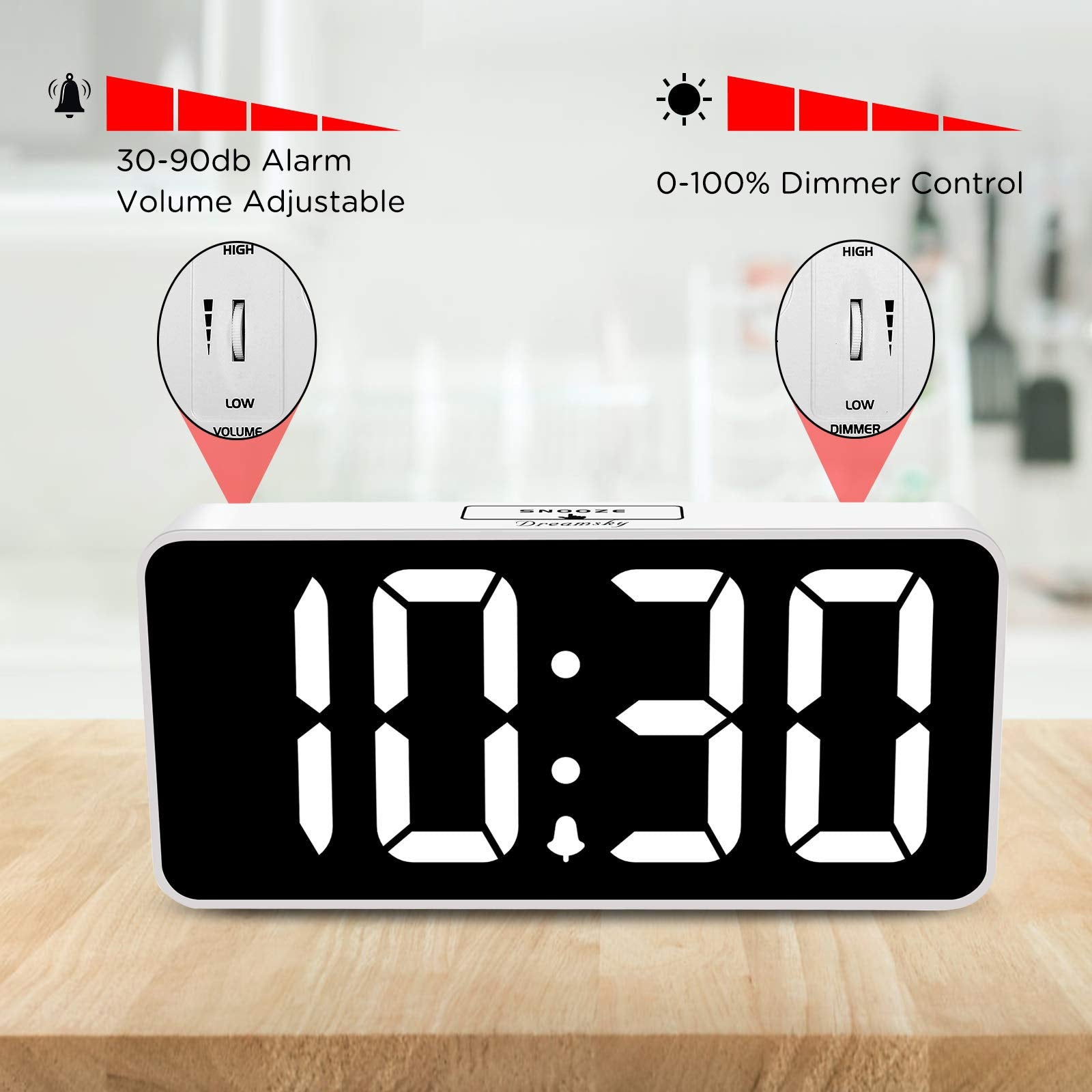 DreamSky Large Digital Alarm Clock Big Numbers for Seniors & Visually Impaired  9 Inches Electric Clocks for Bedroom  Jumbo Display Fully Dimmable Brightness  USB Ports  Adjustable Alarm Volume