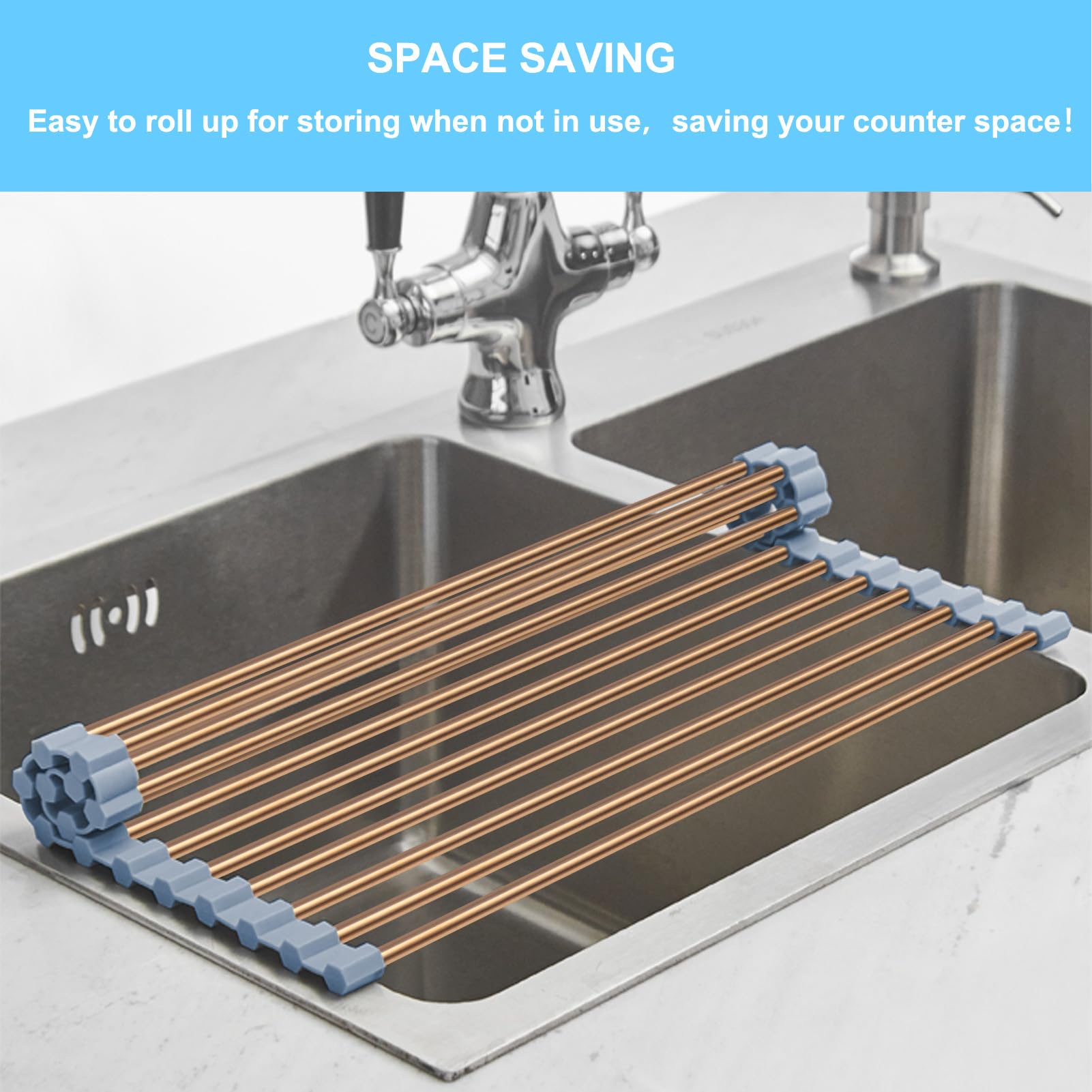 Seropy Roll Up Dish Drying Rack Over The Sink Drying Rack for Kitchen Counter, Rolling Dish Rack Over Sink Mat, Foldable Dish Dr