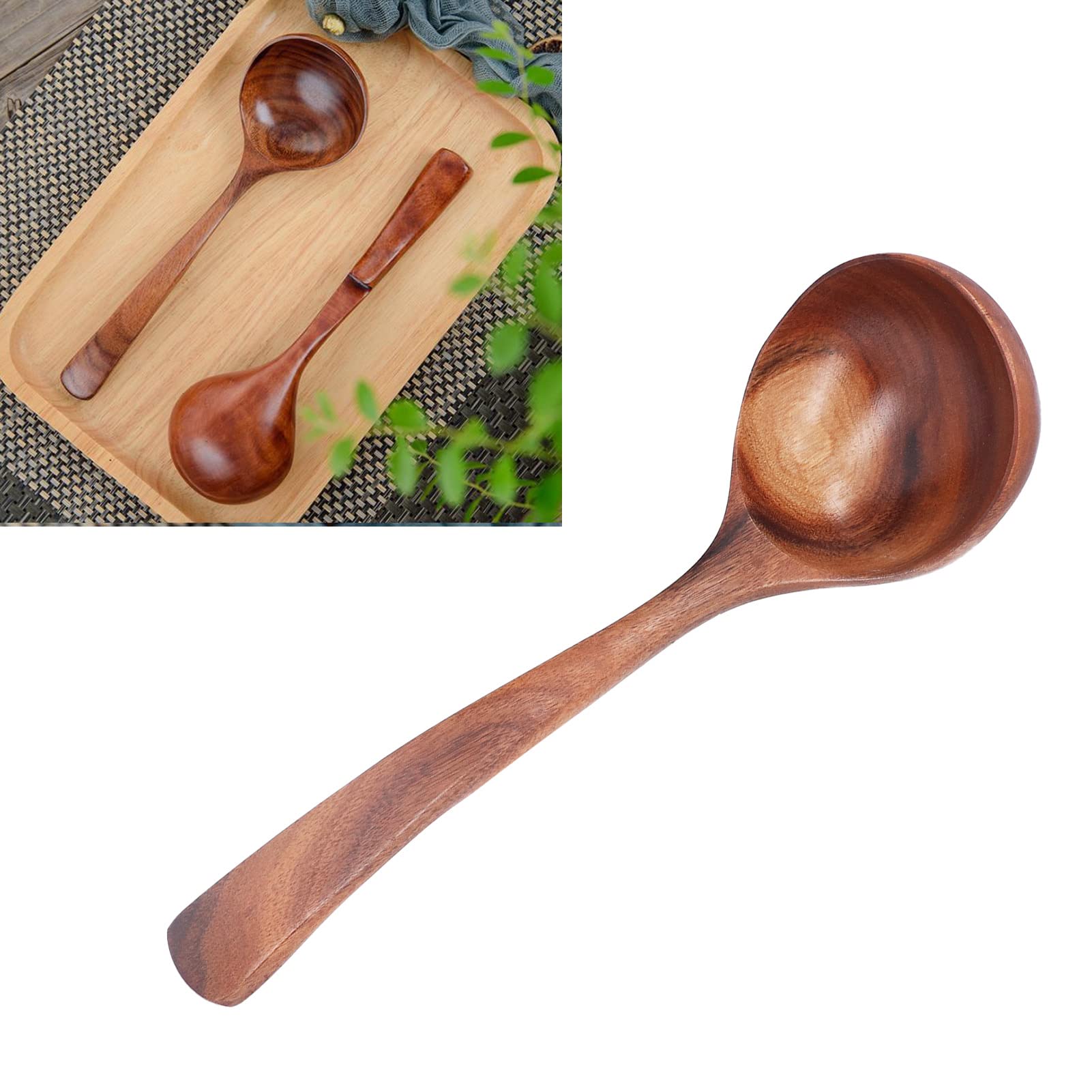 lvifloae Wooden Ladle for Soup Cooking, Long Handle Ladle Acacia Wood Soup Serving Spoon Wooden Cooking Utensils Kitchen Dinnerw