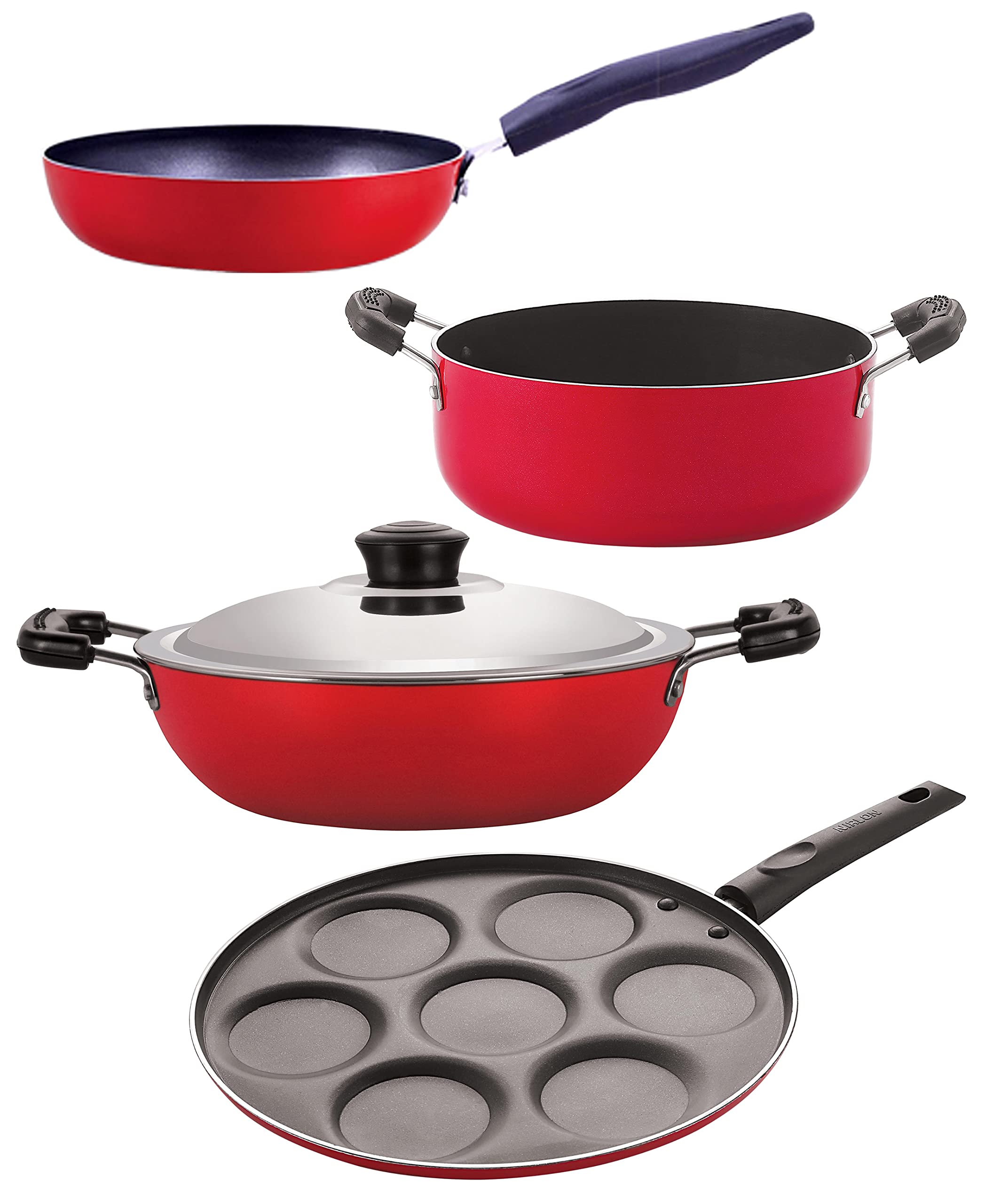 Nirlon NonStick Cookware Kitchen Cooking Essential Combo Set Of 4 Pieces (Dkd(M)_Cvg_Up7_Cs24)