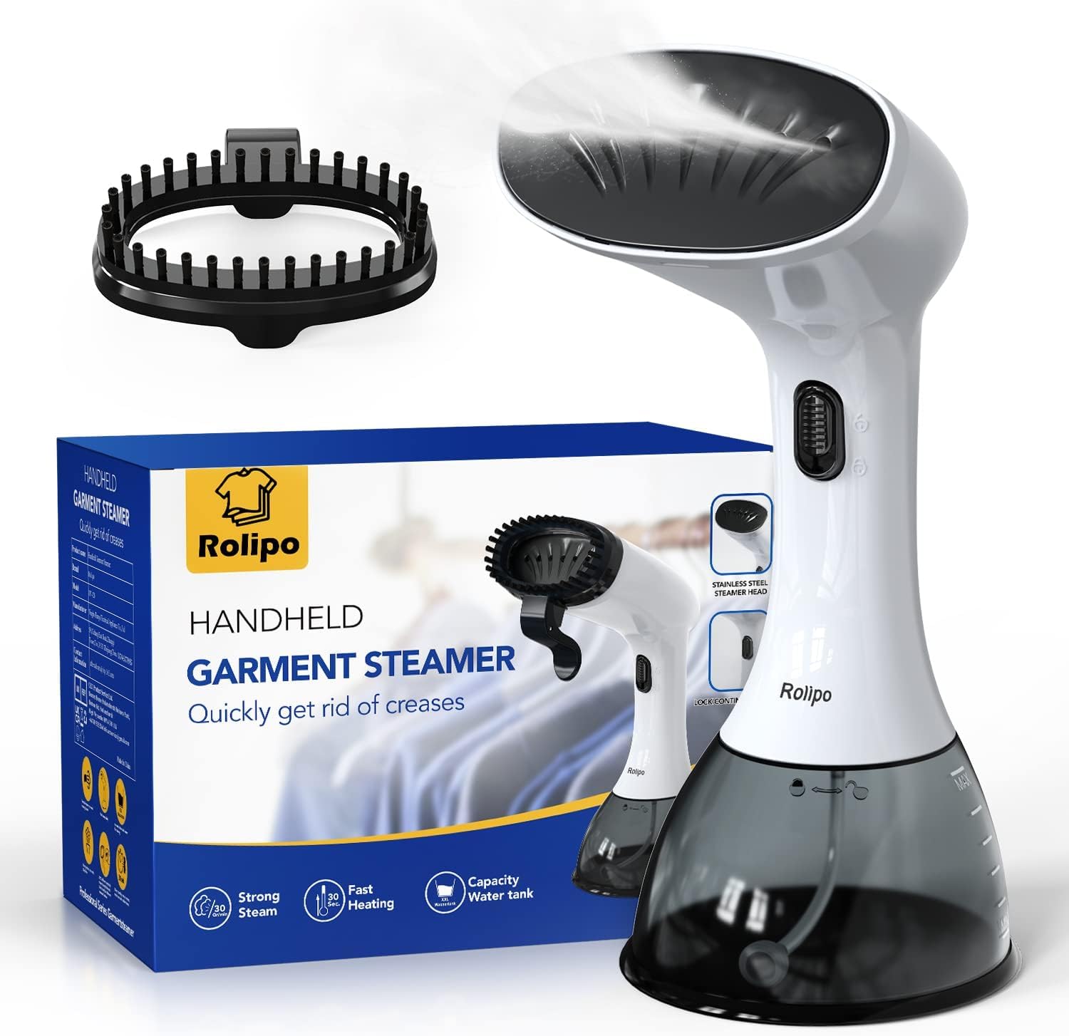Rolipo Steamer for Clothes 1350W, Clothes Steamer for Home, Office, Travel, Upgraded 400ML Large Capacity Water Tank, Wrinkle Re