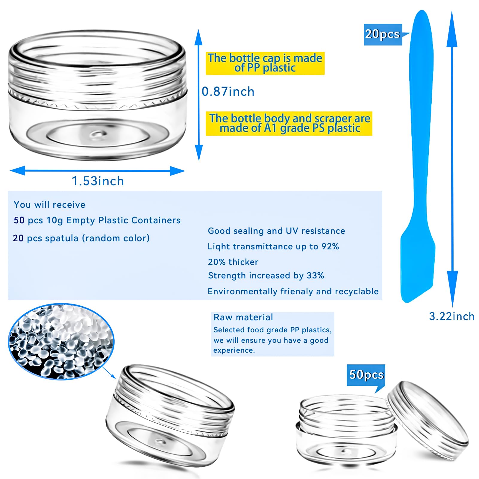 Motbach 50Pcs 10G Empty Sample Containers With Clear Lids,Refillable Makeup Sample Containers, Small Sample Pot Jars Travel Make