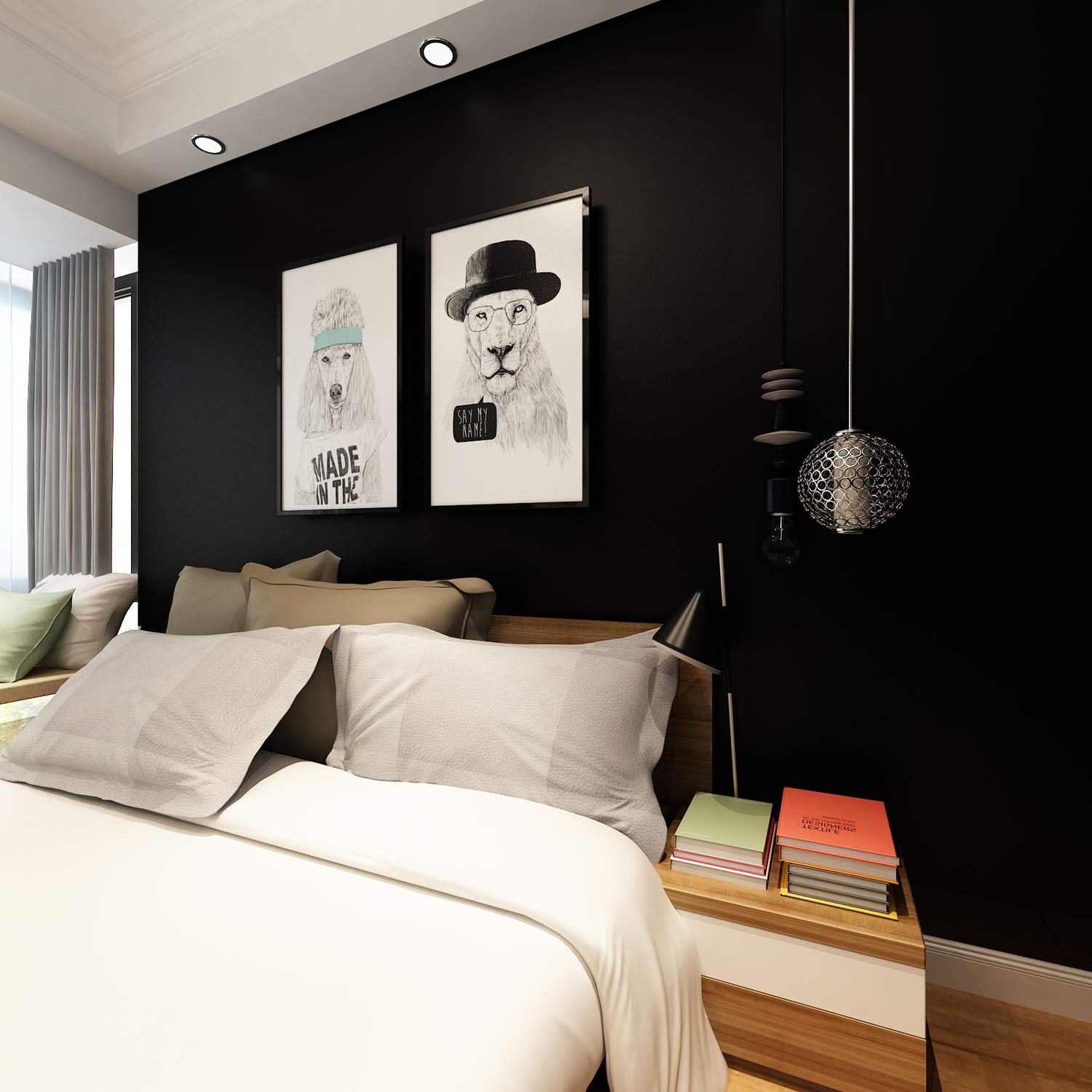 Livelynine 15.8''X197'' Removable Black Wallpaper For Bedroom Peel And Stick Kitchen Cabinet Contact Paper Waterproof Desk Cover