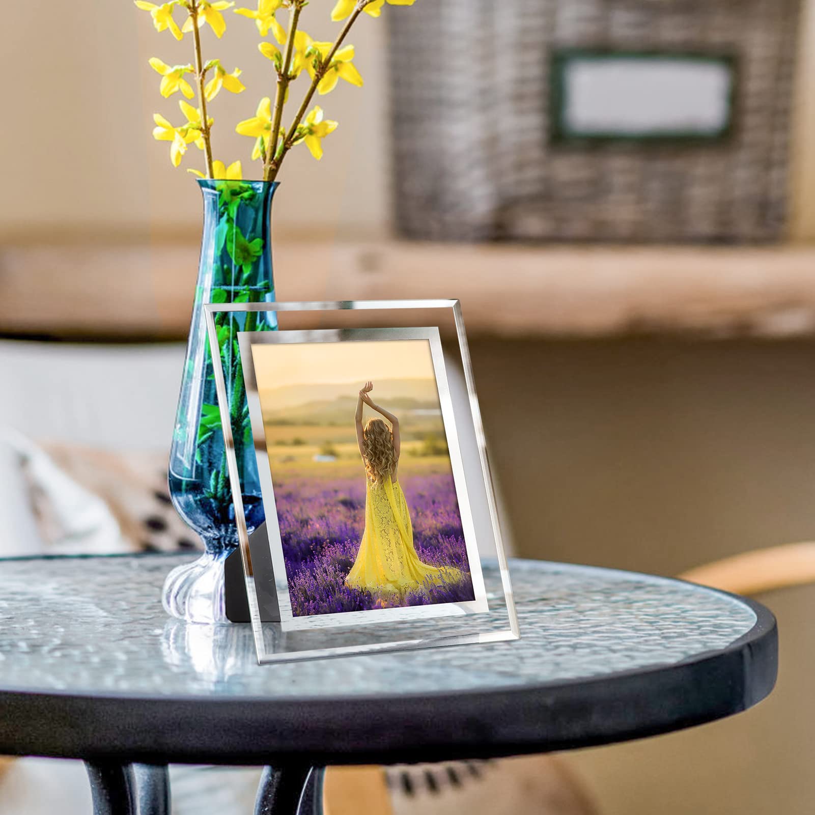 Hoikwo Bulk 5x7 Picture Frames, 4 Packs Silver Photo Frames 5 by 7, Glass Wedding Frames 5x7, Clear Mirror Wedding Photo Frames,