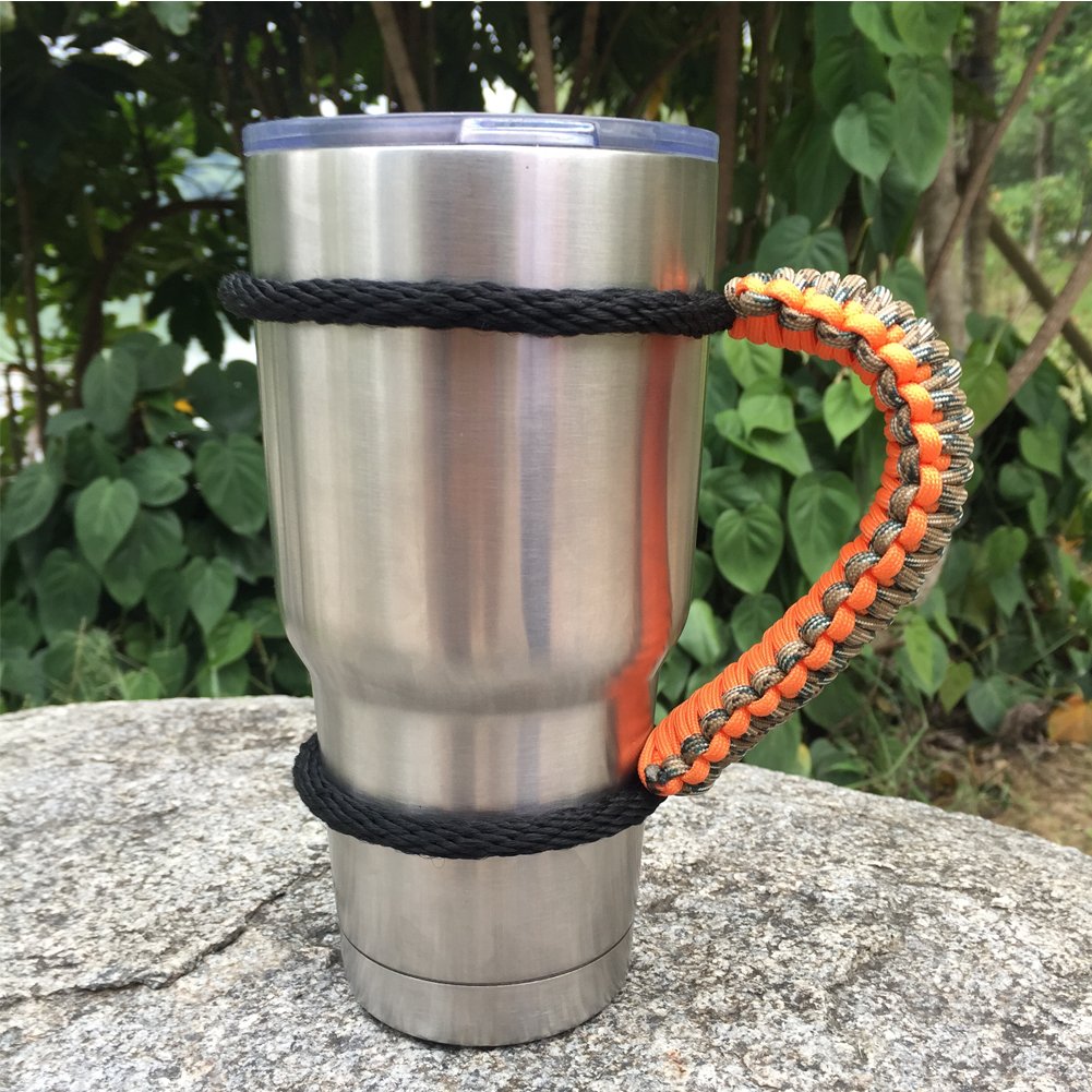 Moce Handmade Paracord Handle For Yeti/Rtic/Ozark Trail Rambler 30 Oz Tumbler. Orange/Forest Green