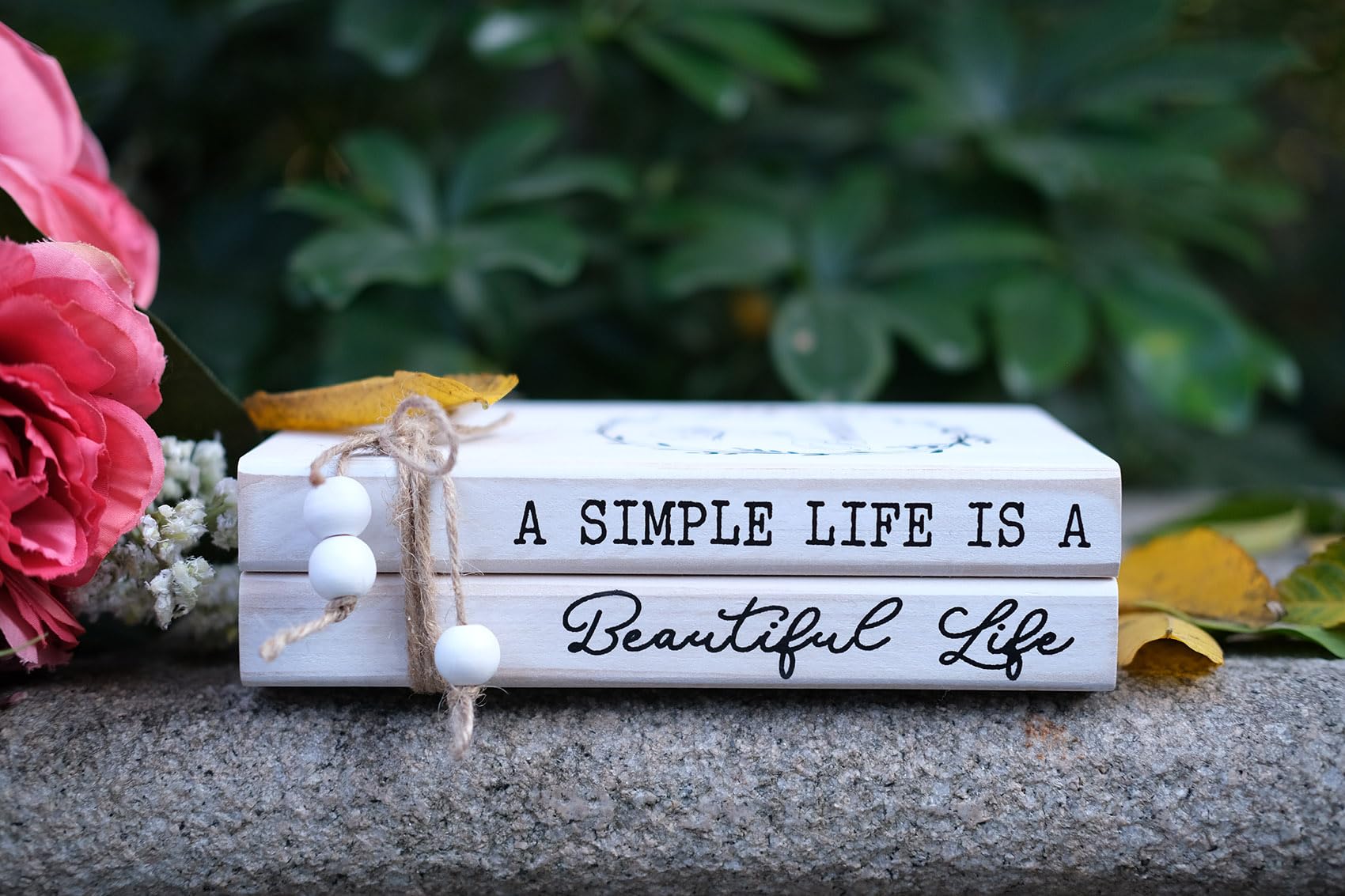 LIVDUCOT Decorative Books for Home, White Faux Books for Decoration, Rustic Farmhouse Display Wood Book Stack Coffee Table Decor