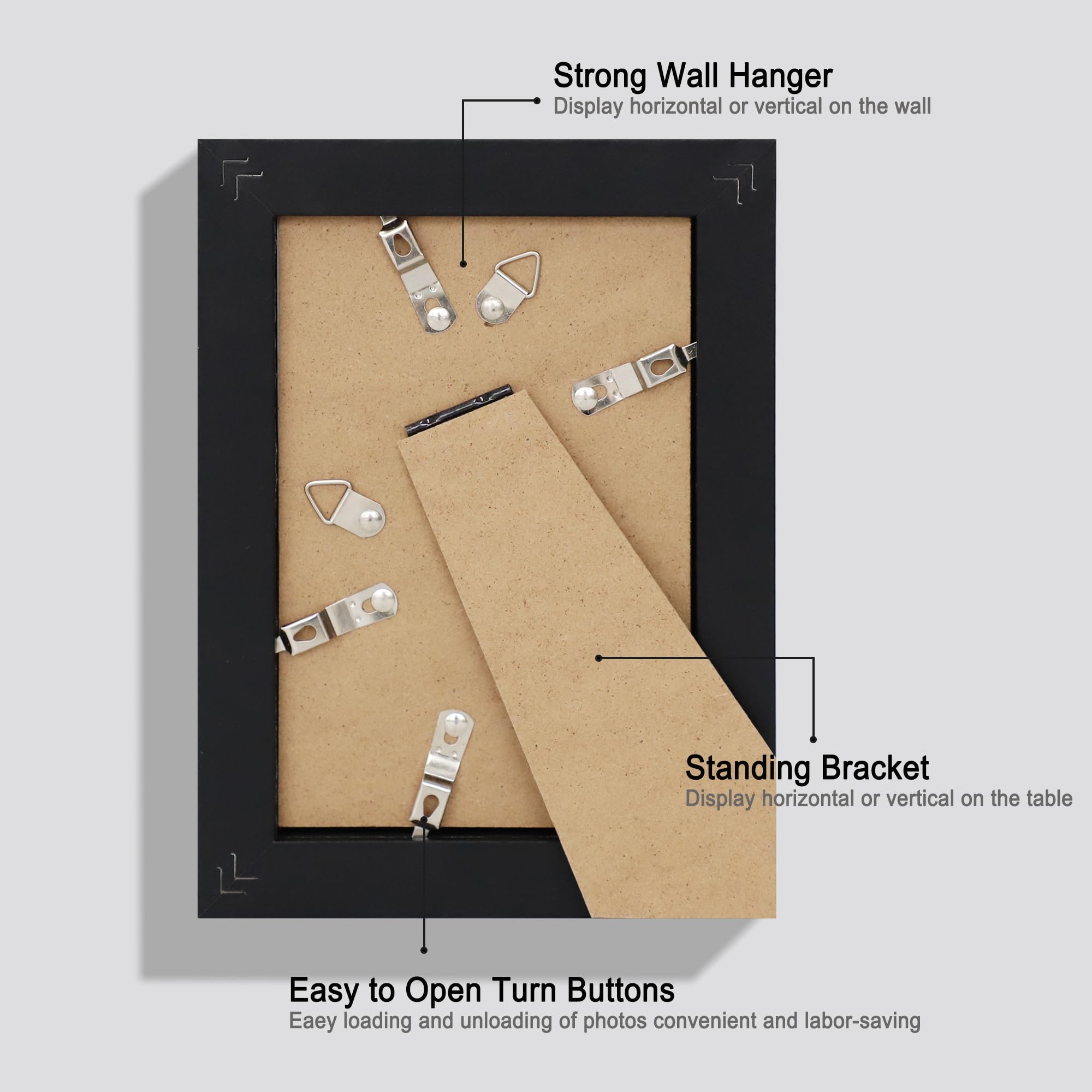 Hongkee 5x7 Picture Frame Set of 4, Made of Real Glass and Black Wooden Frame, 5 by 7 Photo for Wall or Tabletop - Display Pictu