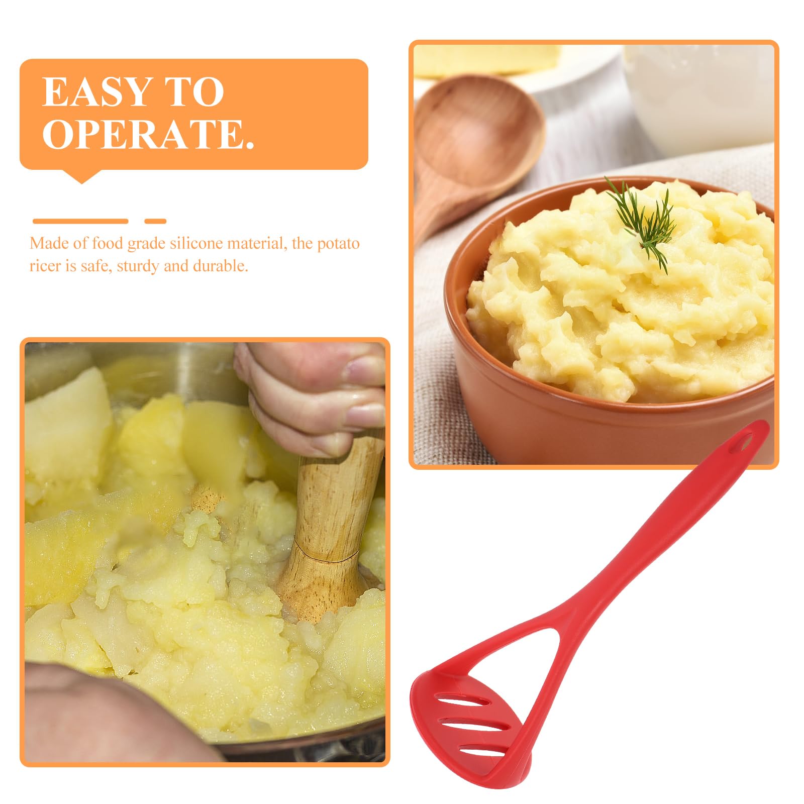 Hemoton 1Pc Small Potato Masher Silicone Manual Masher Kitchen Masher Non-Scratch Nonstick Potato Pumpkin Ricer Smasher Kitchen