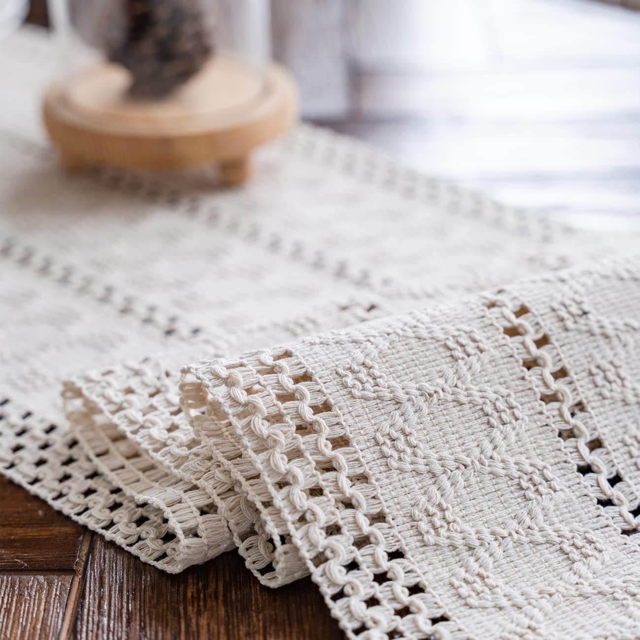 Alynsehom Macrame Table Runner Cream Beige Boho Table Runner With Tassels Hand Woven Cotton Table Runner Rustic Farmhouse Table