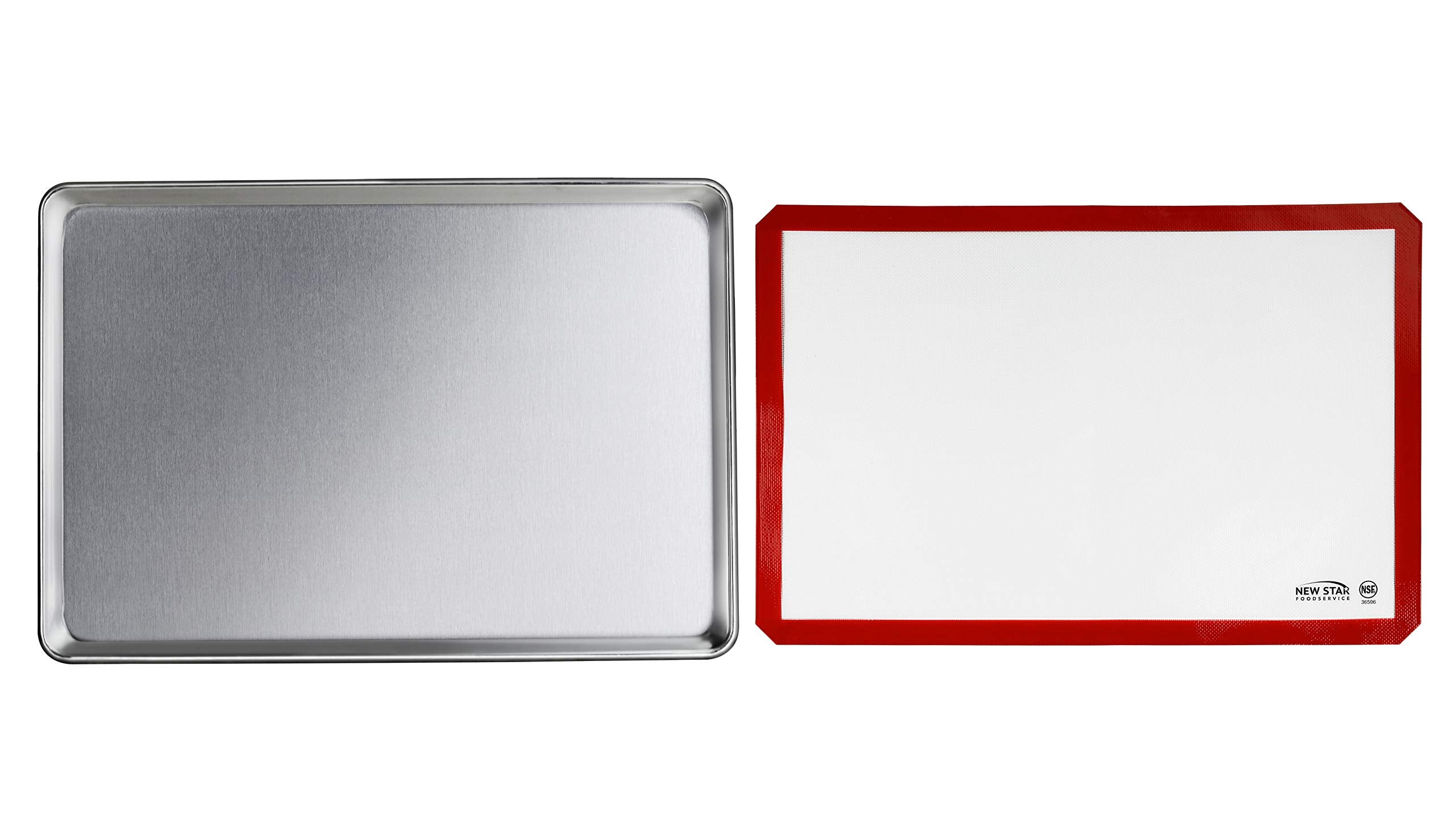 New Star Foodservice 38453 Commercial-Grade 18-Gauge Aluminum Sheet Pan/Bun Pan And Silicone Baking Mat Set, 18'' L X 26'' W X 1