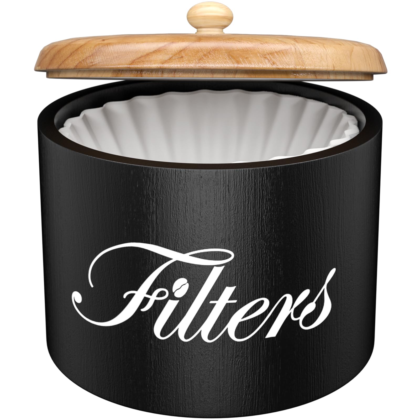 Coffee Filter Holder, Wooden Coffee Filter Storage With Lid, Round Coffee Filter Container For Counter, Rustic Farmhouse Coffee