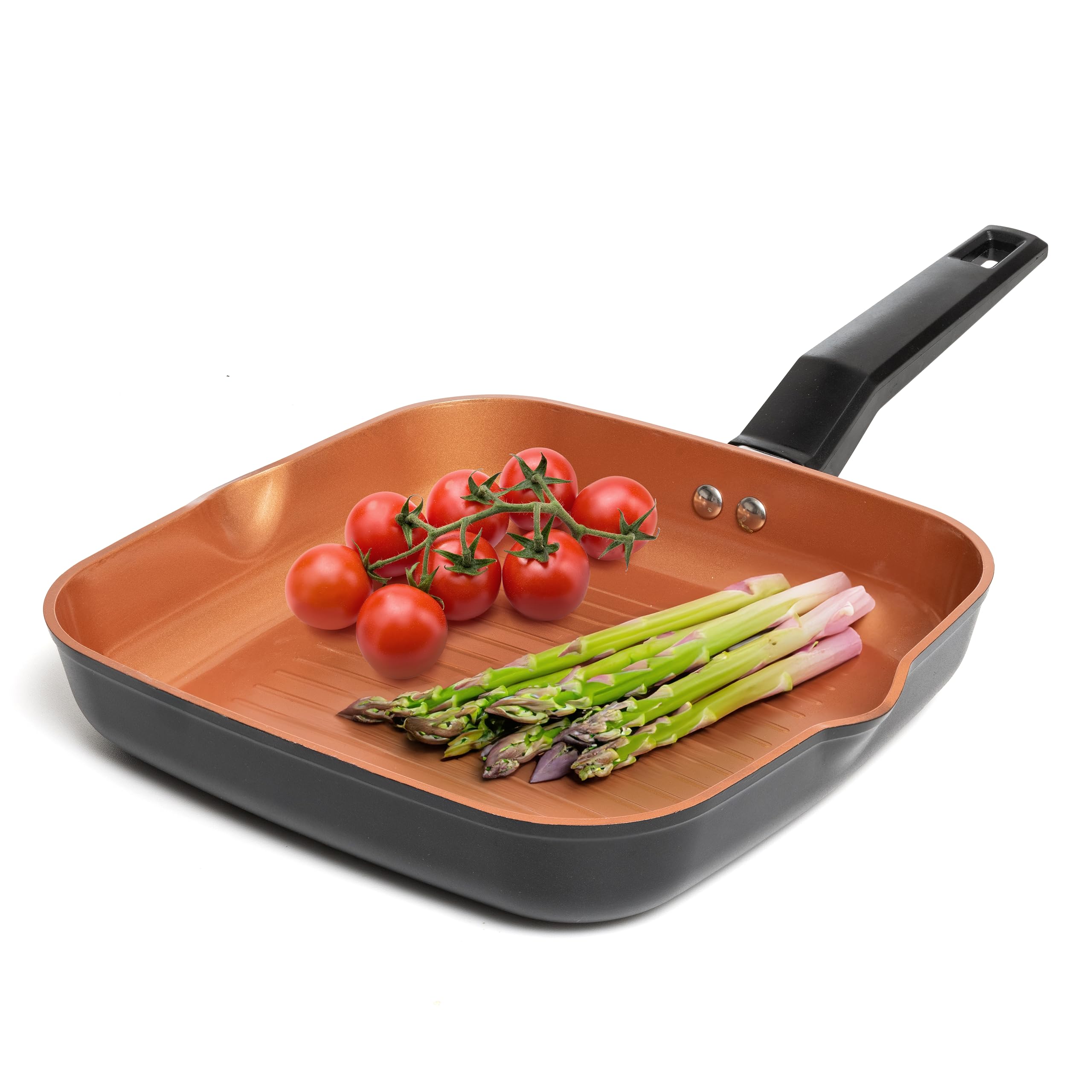 Moss & Stone Frying Pan, Aluminum Square Grill Pan 10Inch, Copper Ceramic Non-Stick Saute Fry Pan, Stay Cool Handle, Induction C