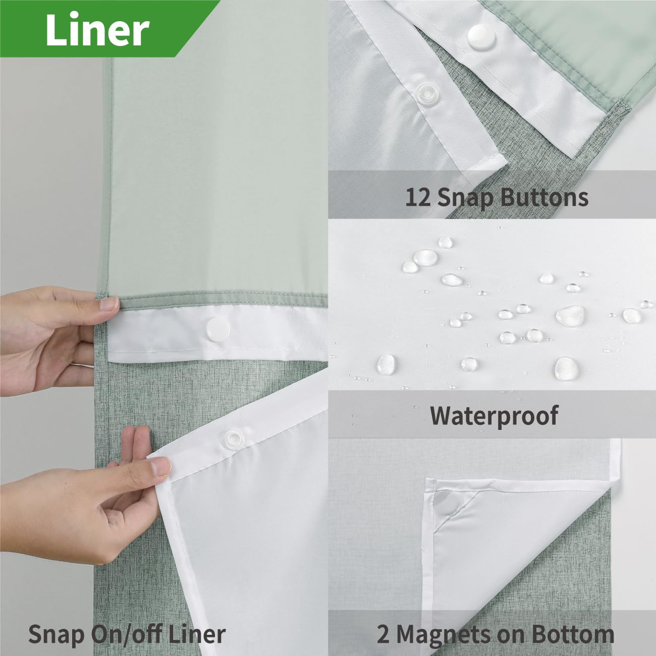 Eachope No Hooks Needed Linen Textured Shower Curtain With Snap-In Fabric Liner Set,Hotel Luxury Decor Shower Curtains For Bathr