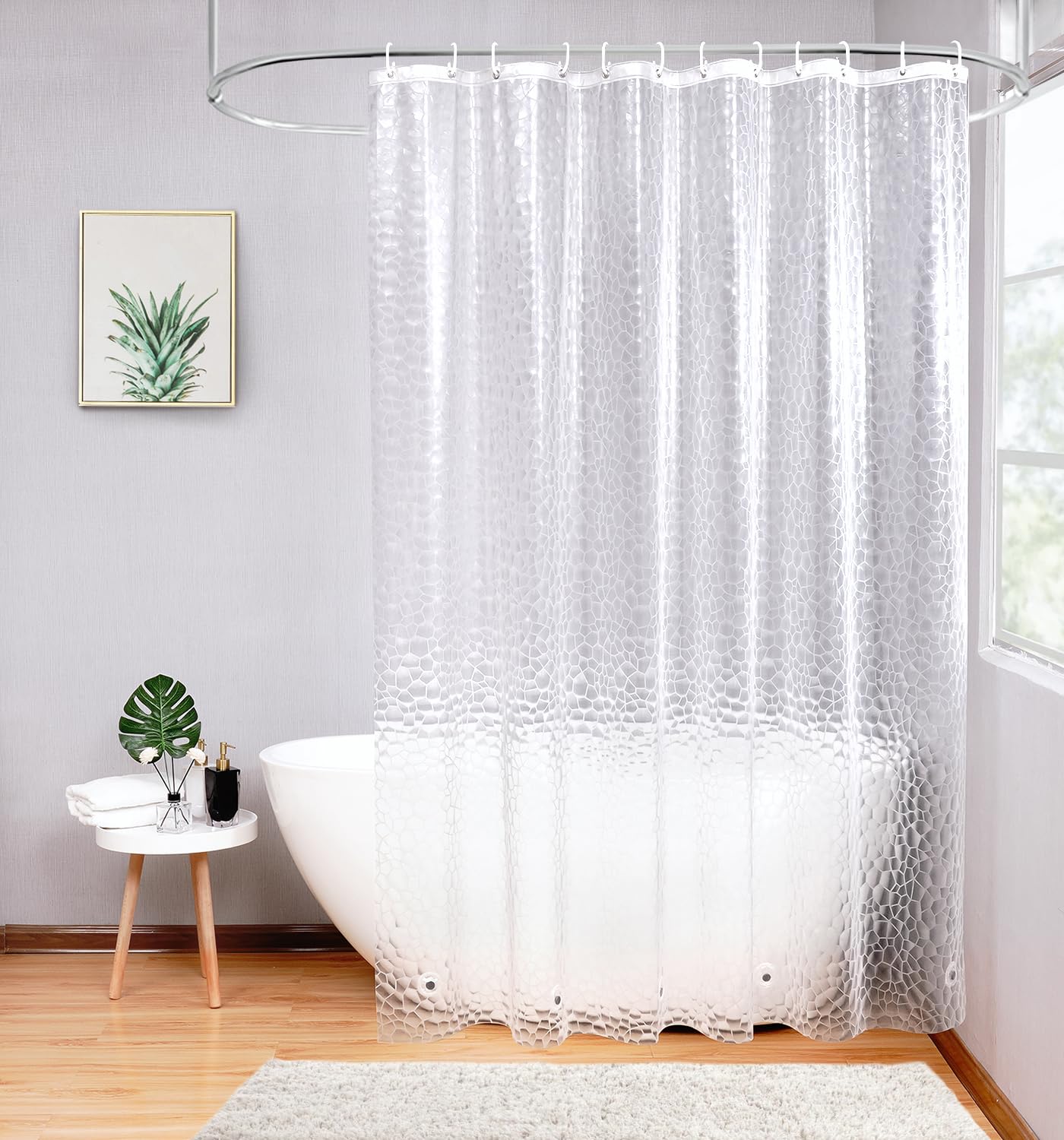 Aoohome 3D Water Cube Shower Curtain Liner, Clear Eva Shower Curtain With Bottom Magnets, Heavy Duty, 72X78 Inch, Semi Transpare