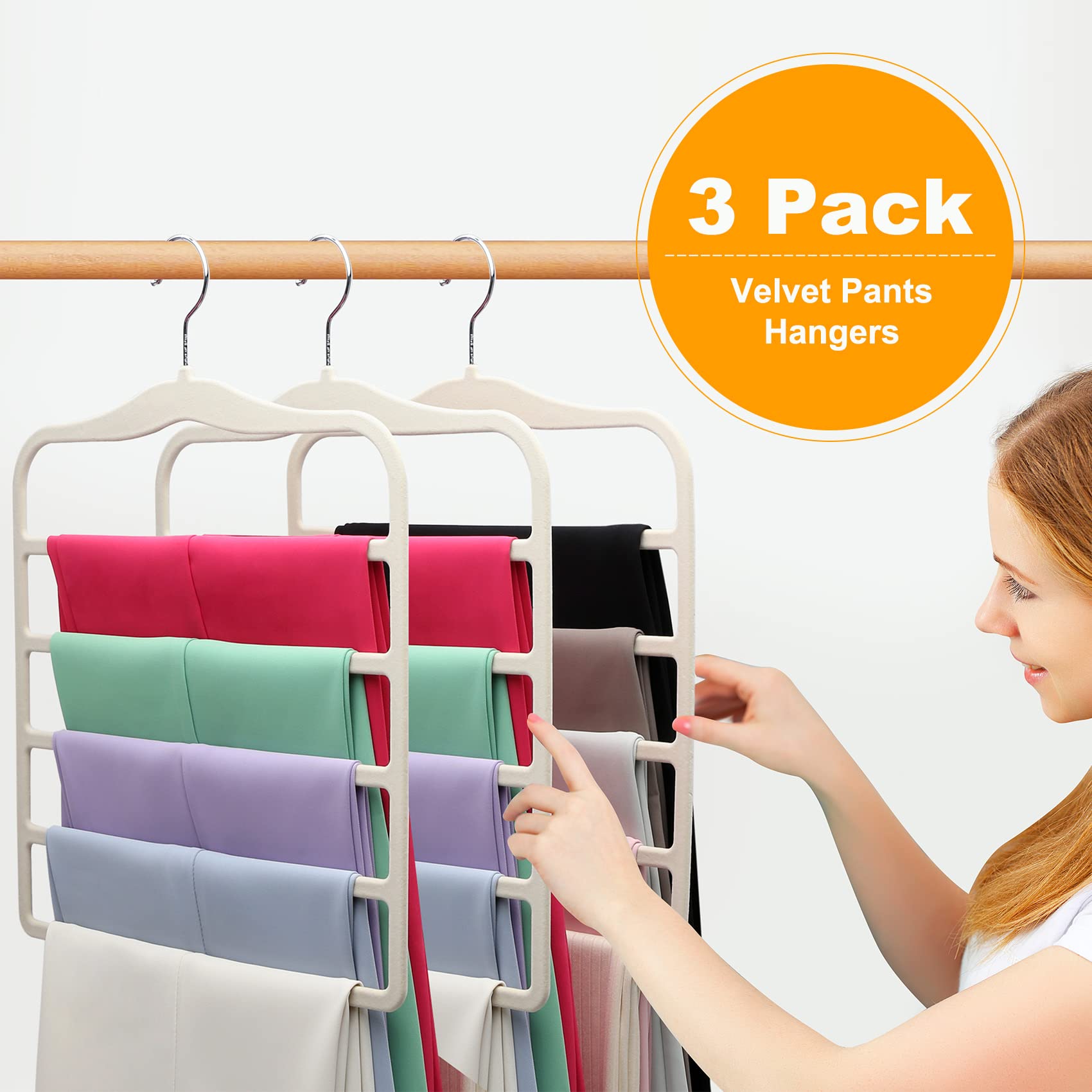 Closet Organizers And Storage,3 Pack Velvet Pants-Hangers-Space-Saving,Non Silp 5 Tier Scarf Jeans Closet Organizer,Dorm Room Es
