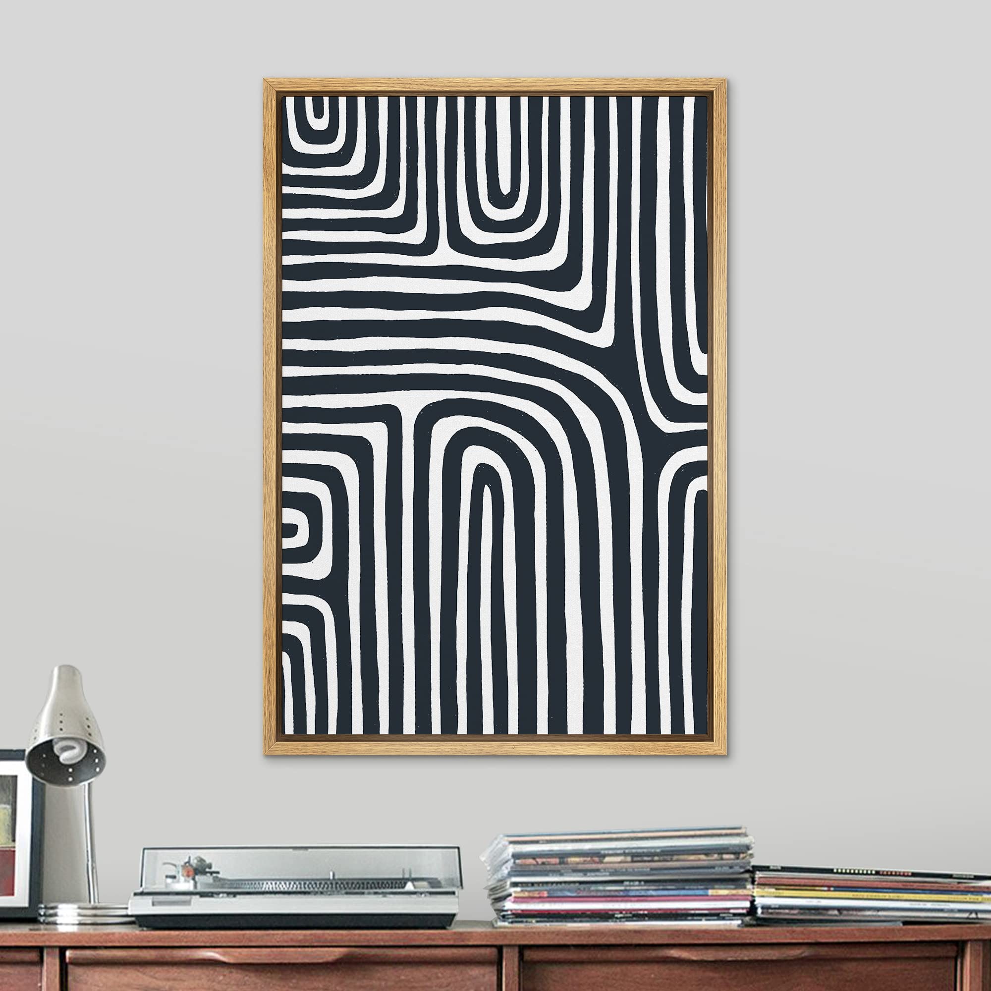 Signleader Framed Canvas Print Wall Art Wavy Lines Close-Up Abstract Patterns Illustrations Modern Art Minimalist Dramatic Multi