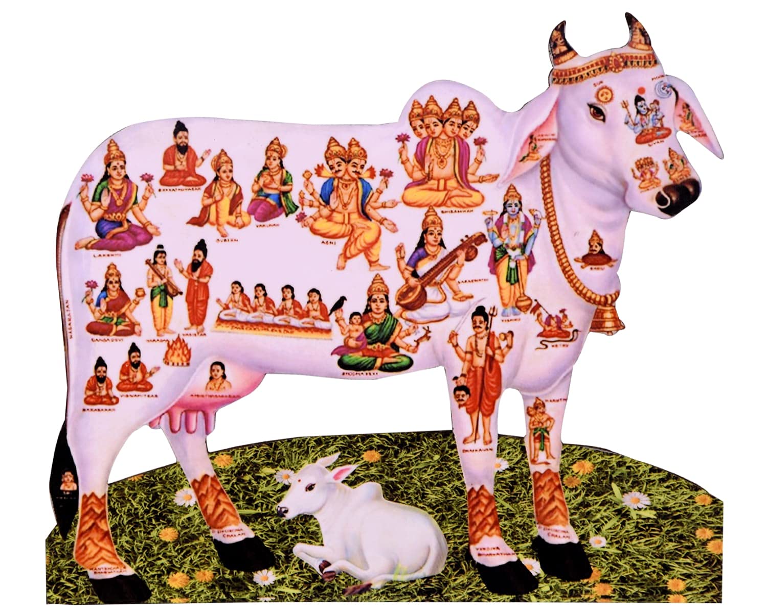 Vils Lord Kamadhenu/Gomatha/Lord Cow Divine Holy Blessing Wooden Photo Frame With Back Stand (5 Inch X 6 Inch),Tabletop