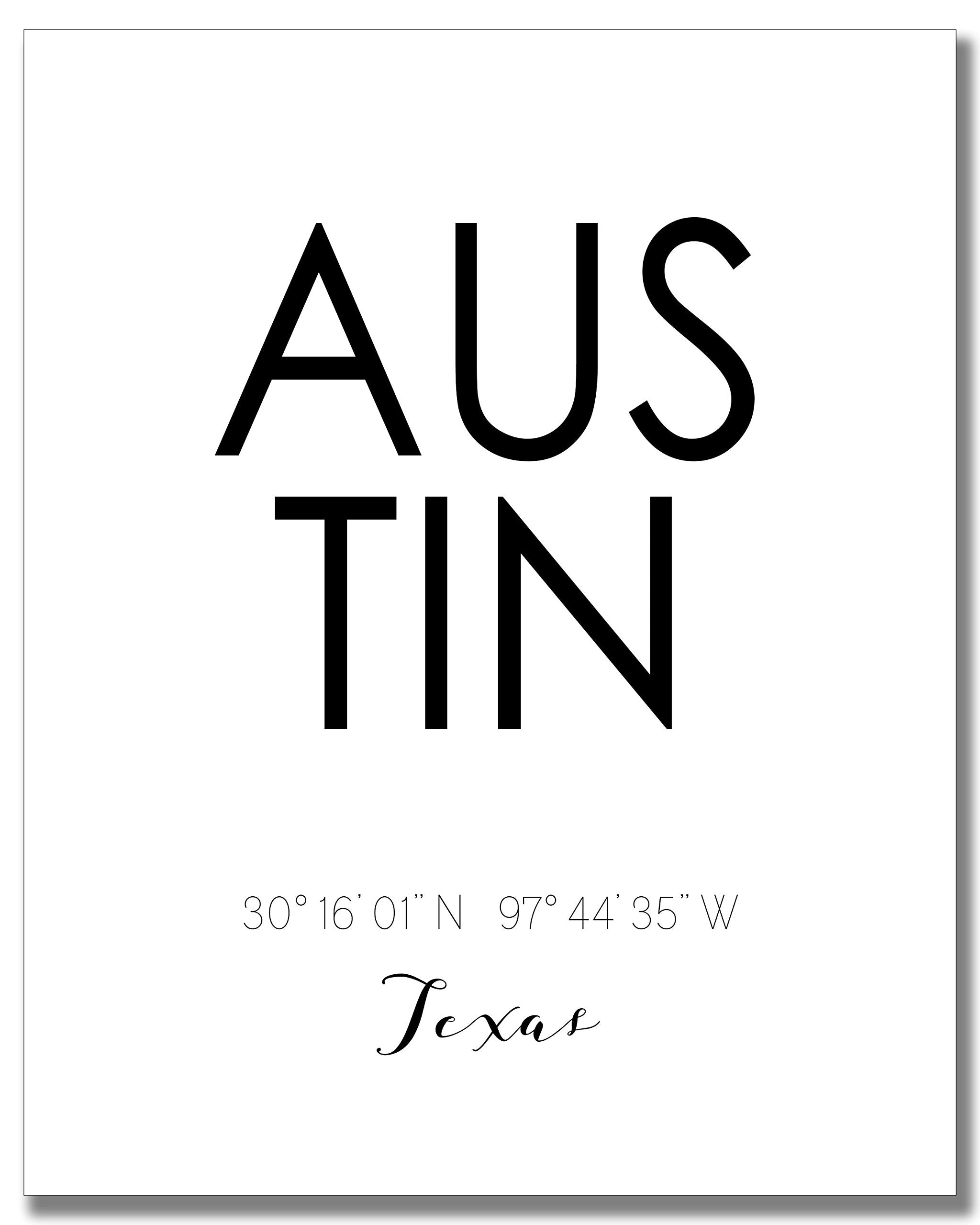 N&T Austin City Skyline Wall D  Cor Prints - Set Of 2 (8X10) Art Photos - Typography Minimalist Poster