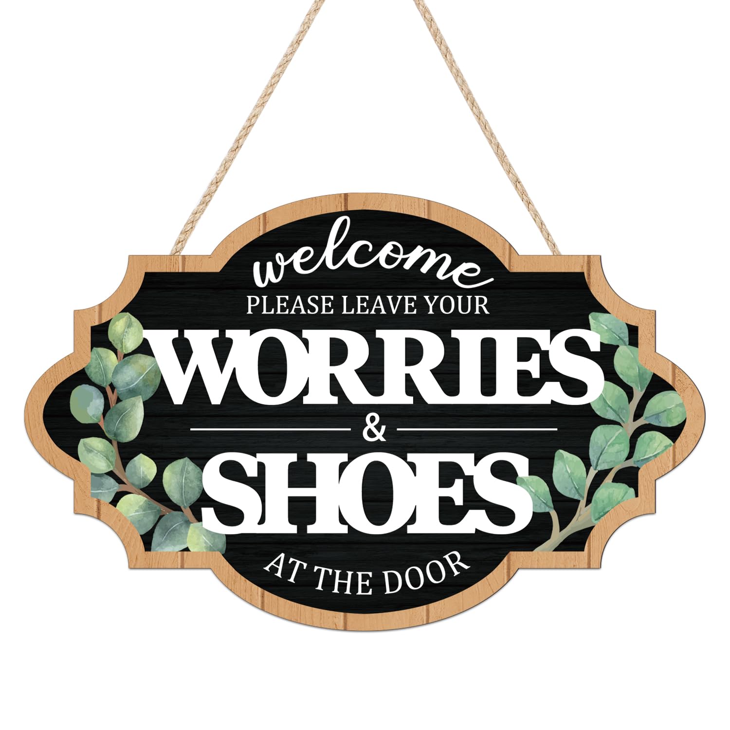 TOARTi 3D Welcome Please Leaves Your Worries&Shoes At The Door Signs Please Leaves Your Shoes Front Door Sign No Shoes Wood Sign