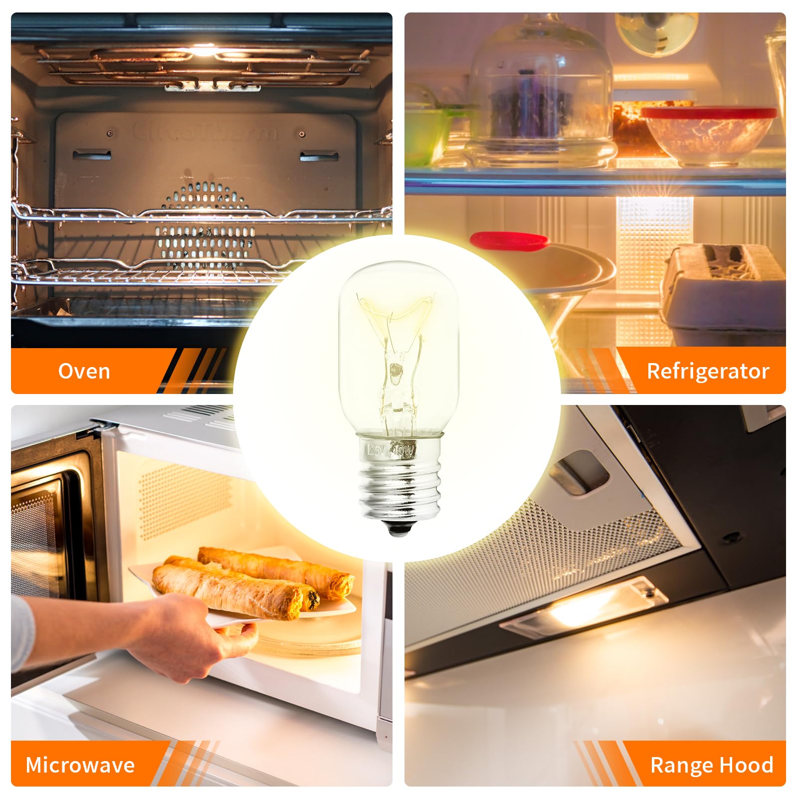 Belleone Microwave Light Bulb - 125V 40W E17 Base, 2PCS, Fits GE Kenmore Whirlpool LG Maytag Amana, 2.2" Long, Under Hood
