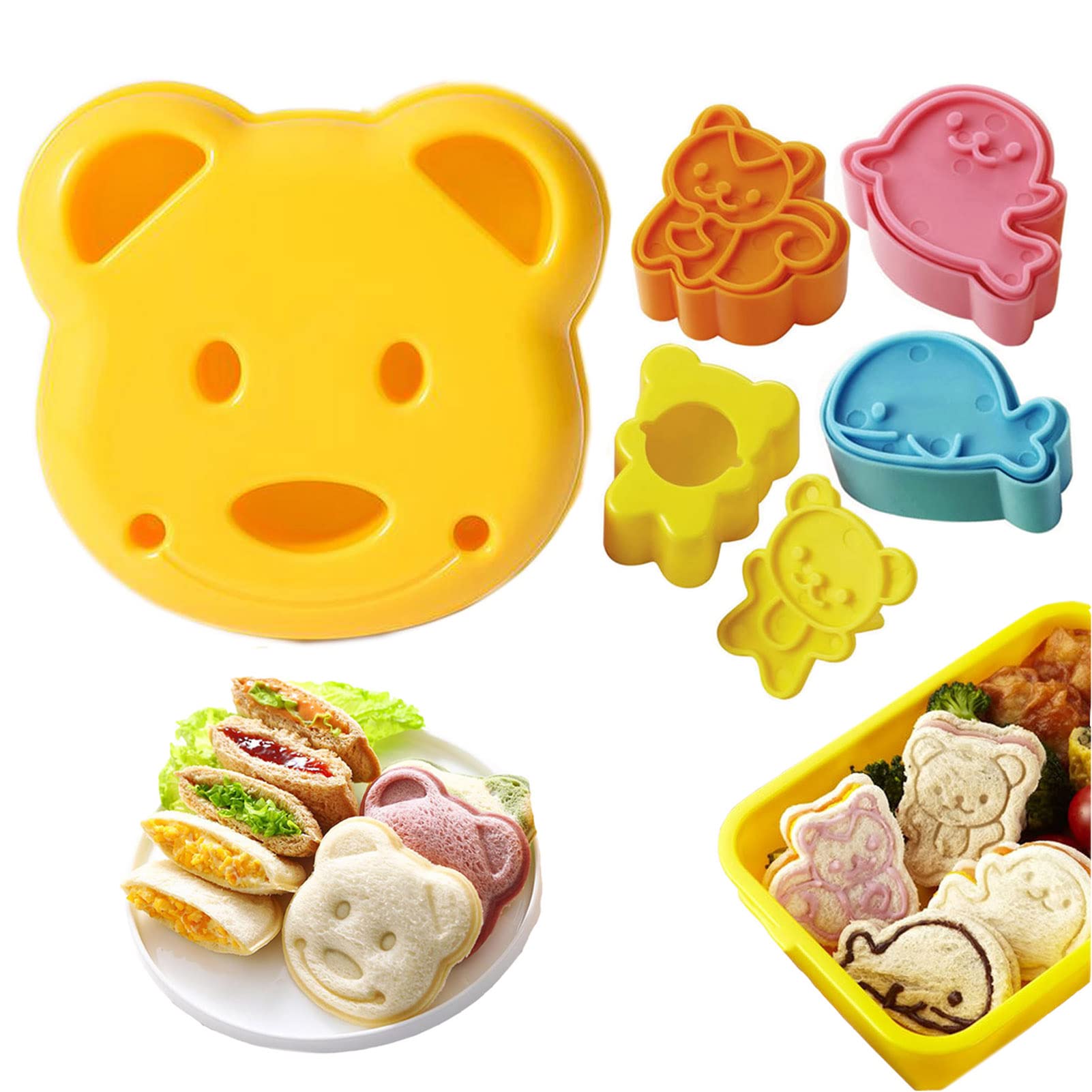 Sandwich Cutter, 5 Pcs Sandwich Cutter And Sealer For Kids, Mini Cartoon Bear Squirrel Dolphin Sea Dog Bread Cutter Sandwich Cut
