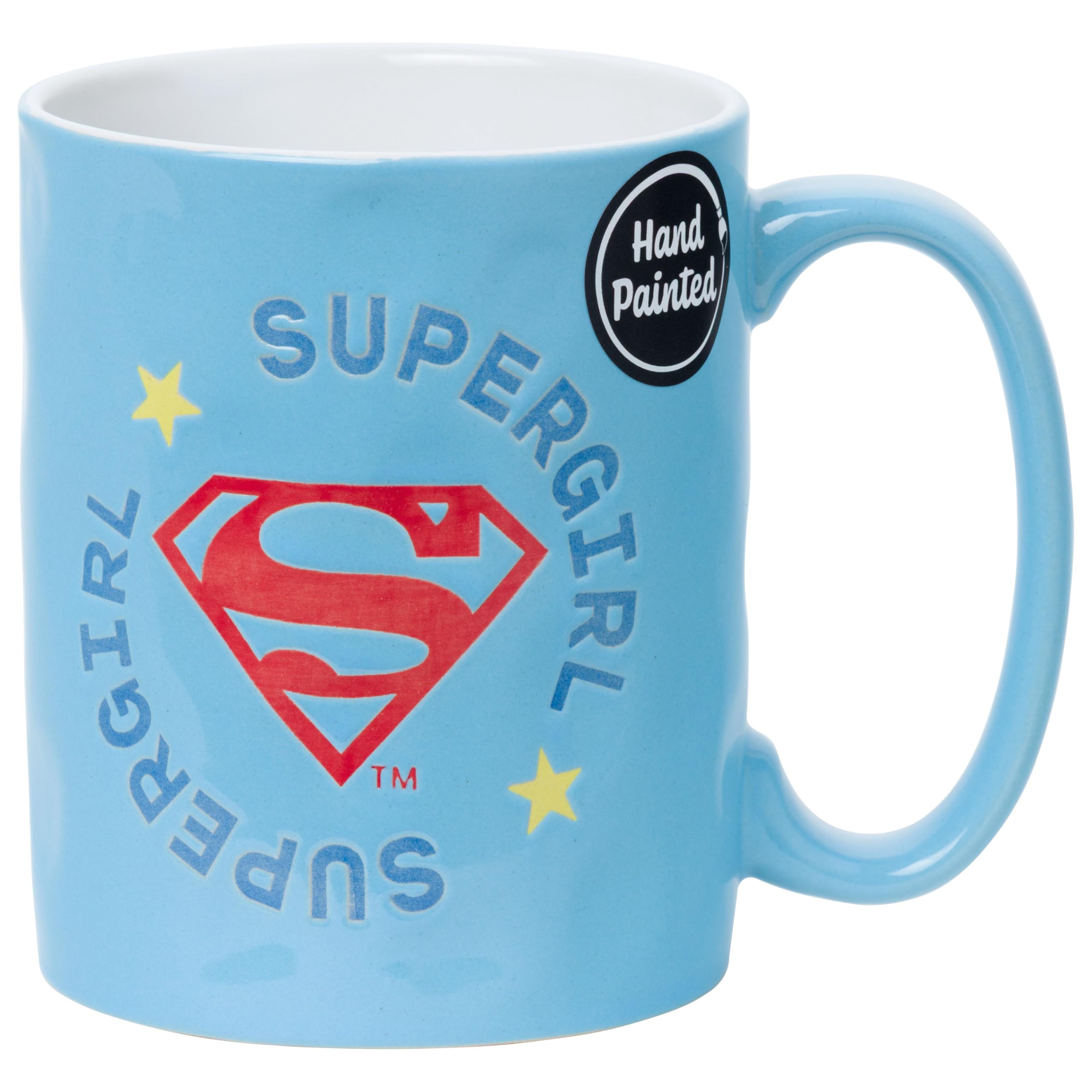 Silver Buffalo Supergirl Solar Flare, Wax Resist Ceramic Pottery Mug, 17oz