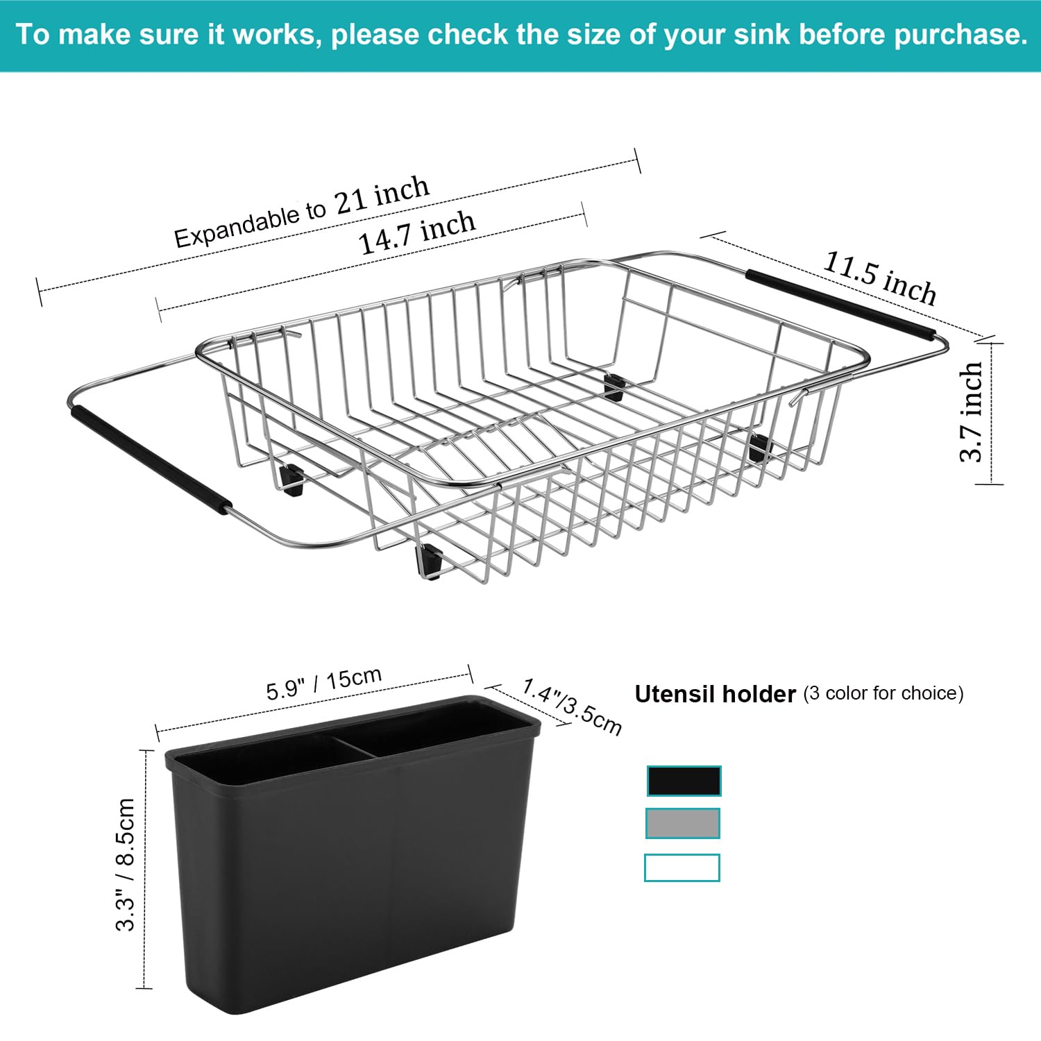 Ipegtop Expandable Dish Drying Rack, Over The Sink Dish Rack, In Sink Or On Counter Dish Drainer Basket Shelf With Black Utensil