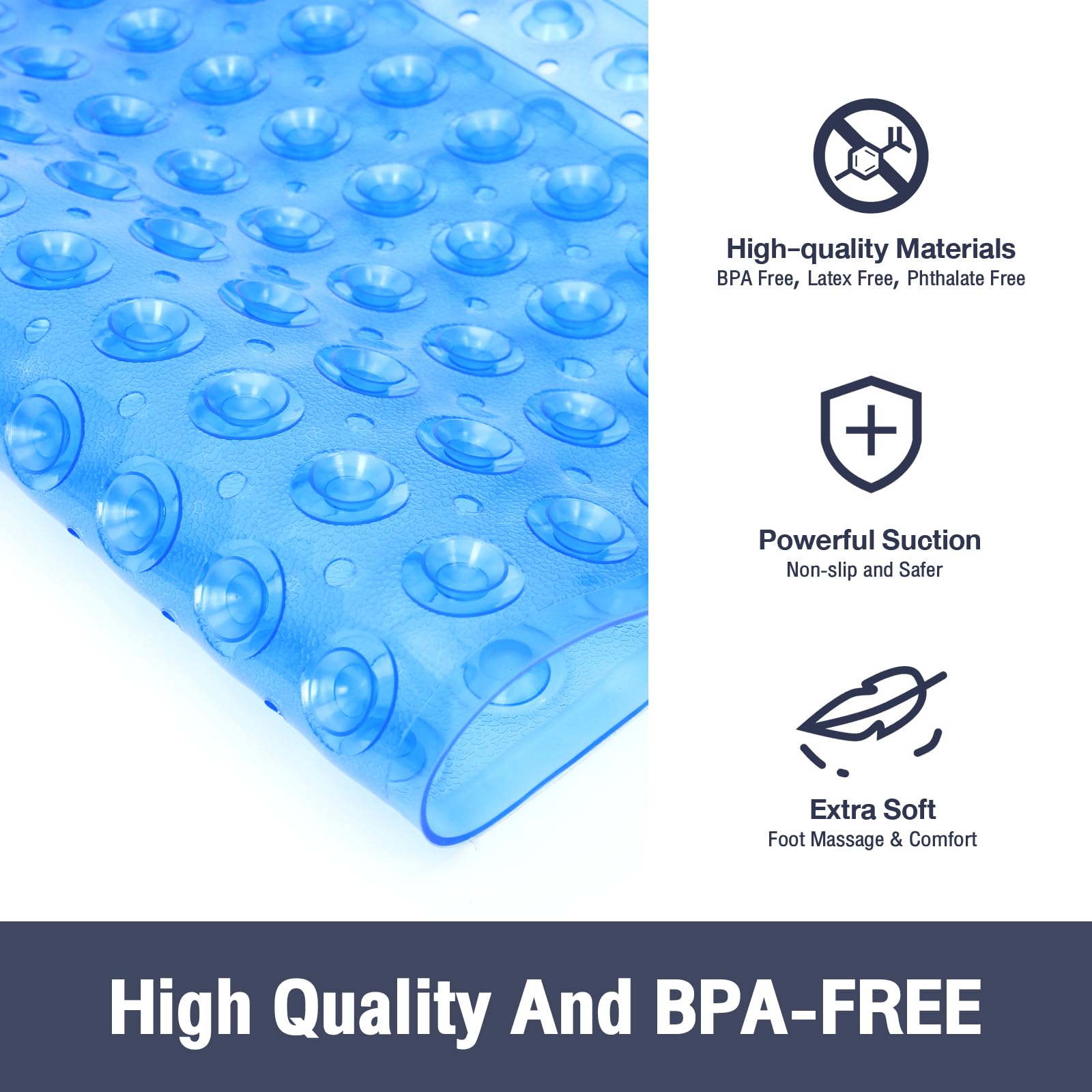 Naoloture Square Shower Bathtub Mat Non Slip For Inside Shower Clear Blue 21X21 Inch, Shower Stall Mats For Bathroom Floor, Soft