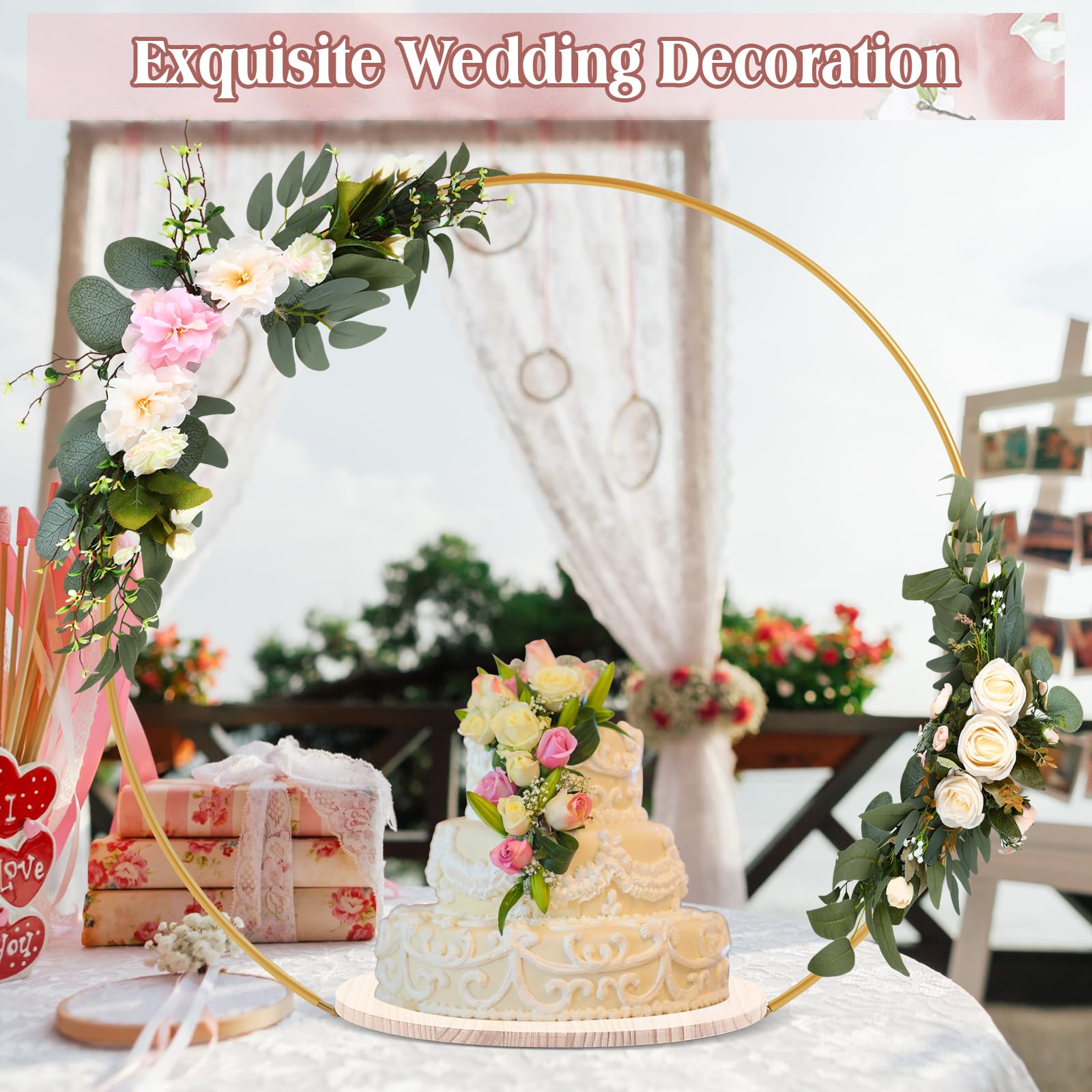Norme 33.5 Tall Wedding Arch Cake Stand Round Metal Cake Stand For Wedding Reception Hoop Decoration With Wooden Stand Floral De