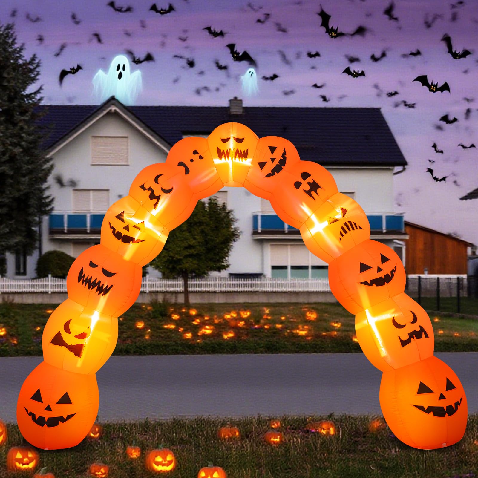 Soulchen 10 ft Giant Halloween Inflatable Jack O Pumpkin Archway Decoration LED Light up Giant Blow up Pumpkin Arch for Hallowee