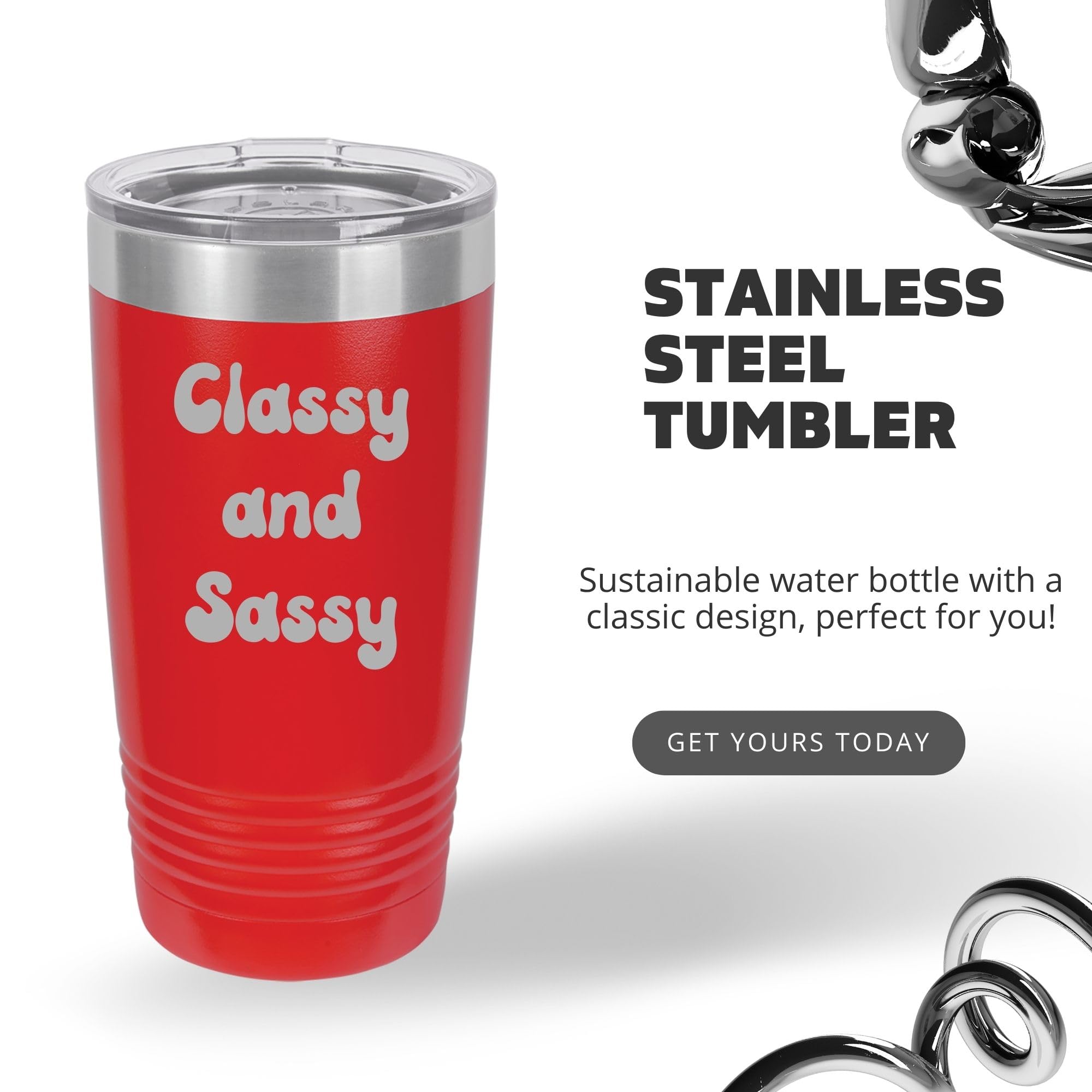 Oezzo Customized Red 20Oz Insulated Tumblers, Double Wall Personalized Bottles With Splash And Leak Proof Upgraded Slider Lid, F