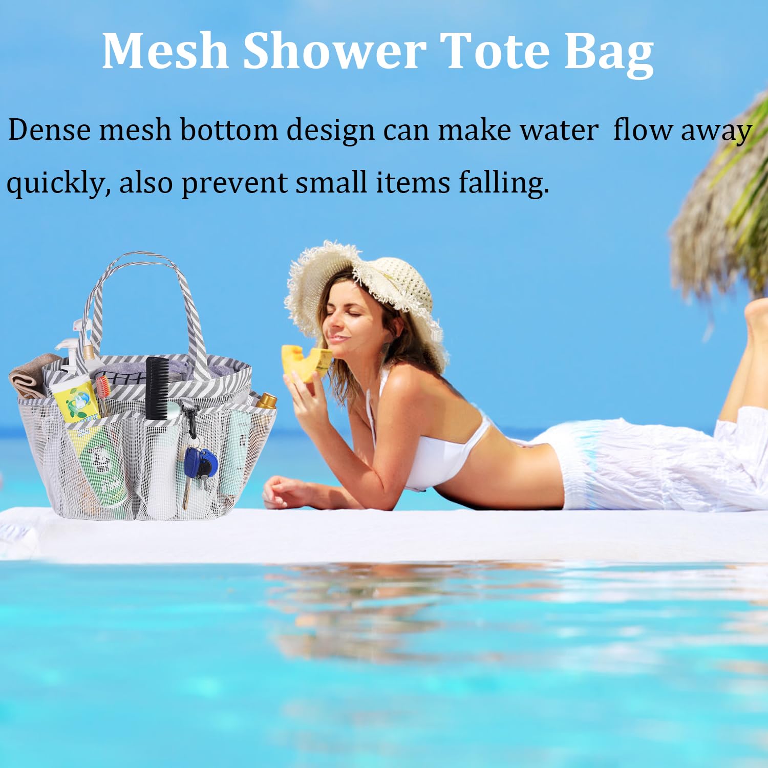 Haundry Mesh Shower Caddy Bag for College Dorm Room Essentials Portable Shower Caddy Tote with 8 Pockets for Beach  Swimming  Gym  Travel