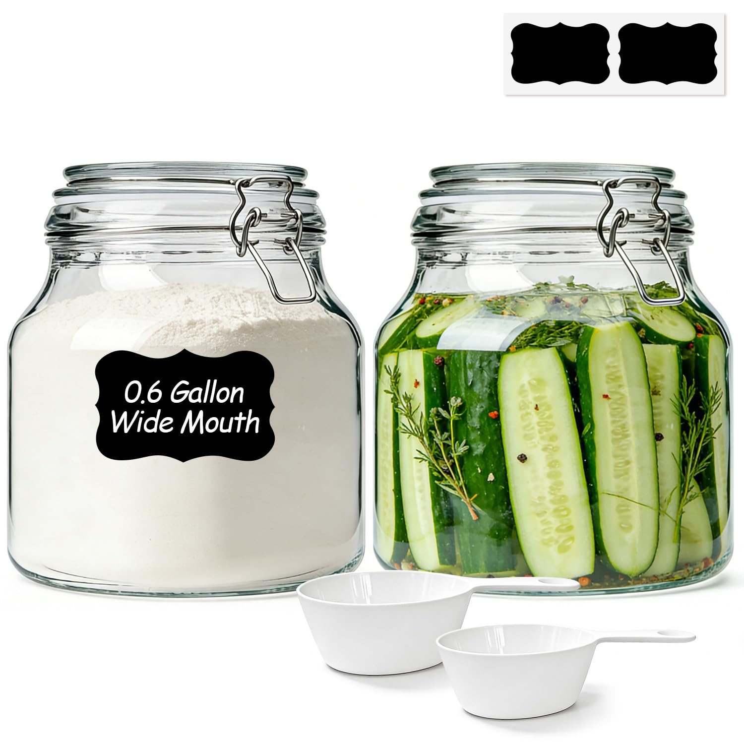 KTMAMA Glass Jars with Airtight Lids 0.6 Gallon 2 Pack Kitchen Canisters
