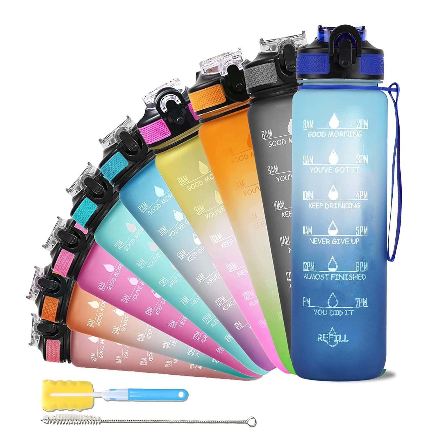 SOLARA Motivational Water Bottle with Straw, Water bottles with time to drink, 32oz water bottle BPA free, Large water bottle wi