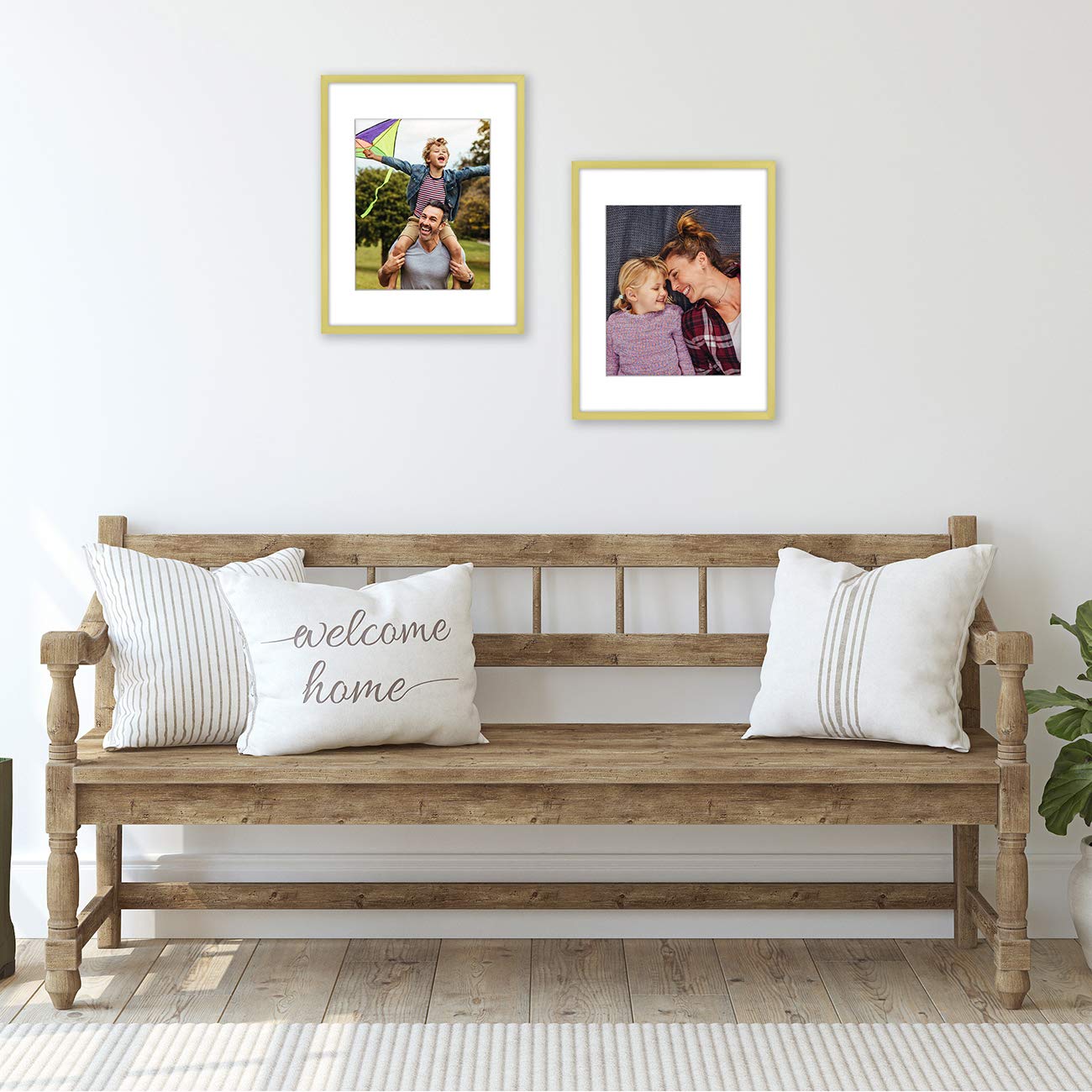 Americanflat 11x14 Picture Frame in Gold - Thin Border 8x10 Picture Frame with Mat or 11x14 Frame Without Mat - Shatter Resistant Glass - Horizontal and Vertical Formats for Wall